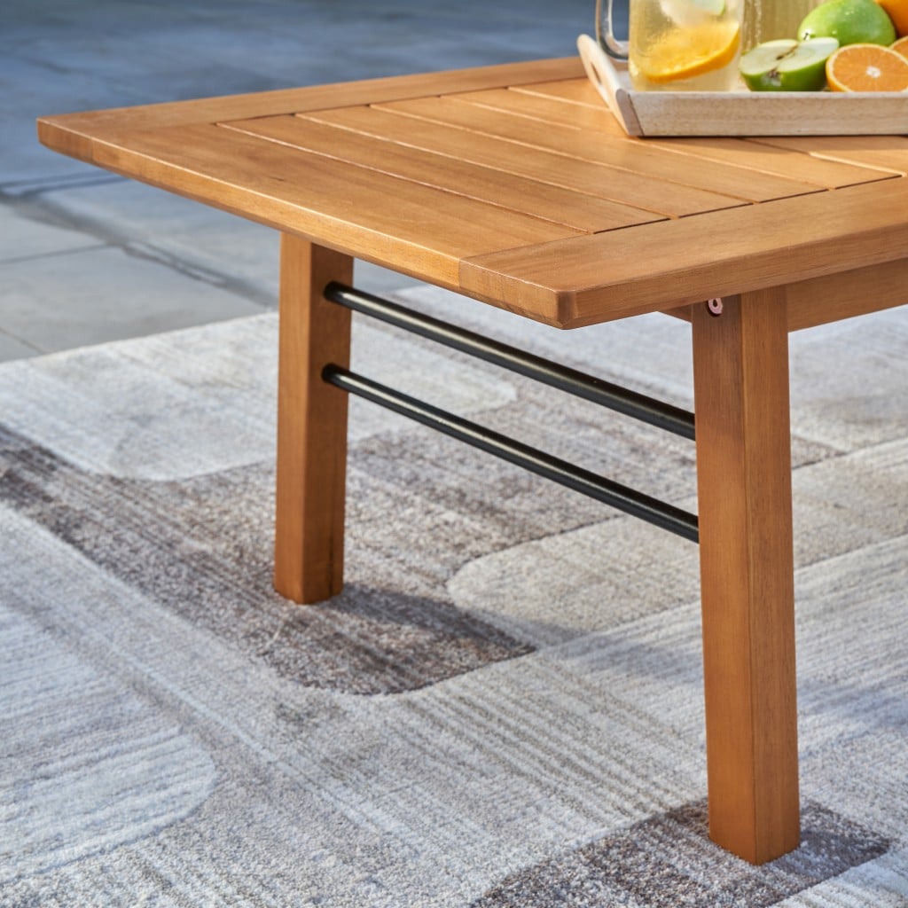 Natural Wood Metal Base Rectangular Coffee Table - Image 7