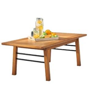 Natural Wood Metal Base Rectangular Coffee Table