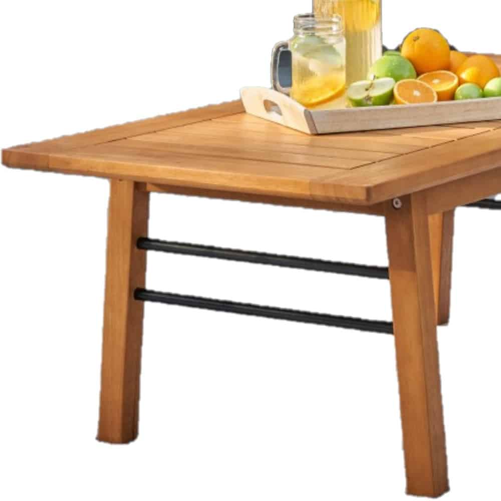 Natural Wood Metal Base Rectangular Coffee Table - Image 3