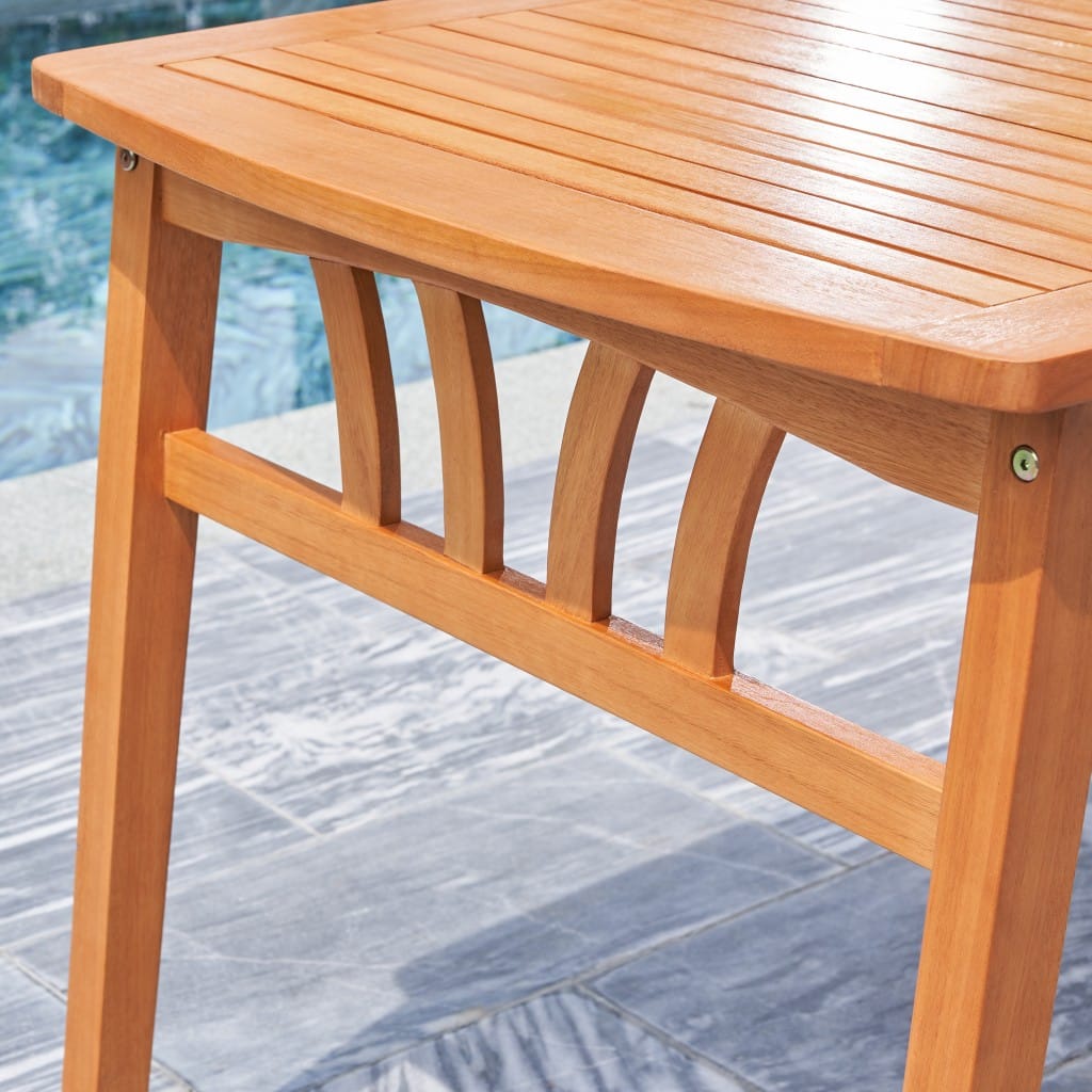 59" Natural Eucalyptus Wood Geo Outdoor Dining Table With Umbrella Hole - Image 6