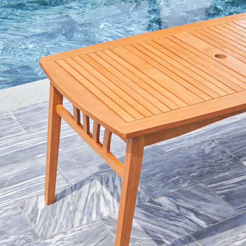59" Natural Eucalyptus Wood Geo Outdoor Dining Table With Umbrella Hole - Image 7