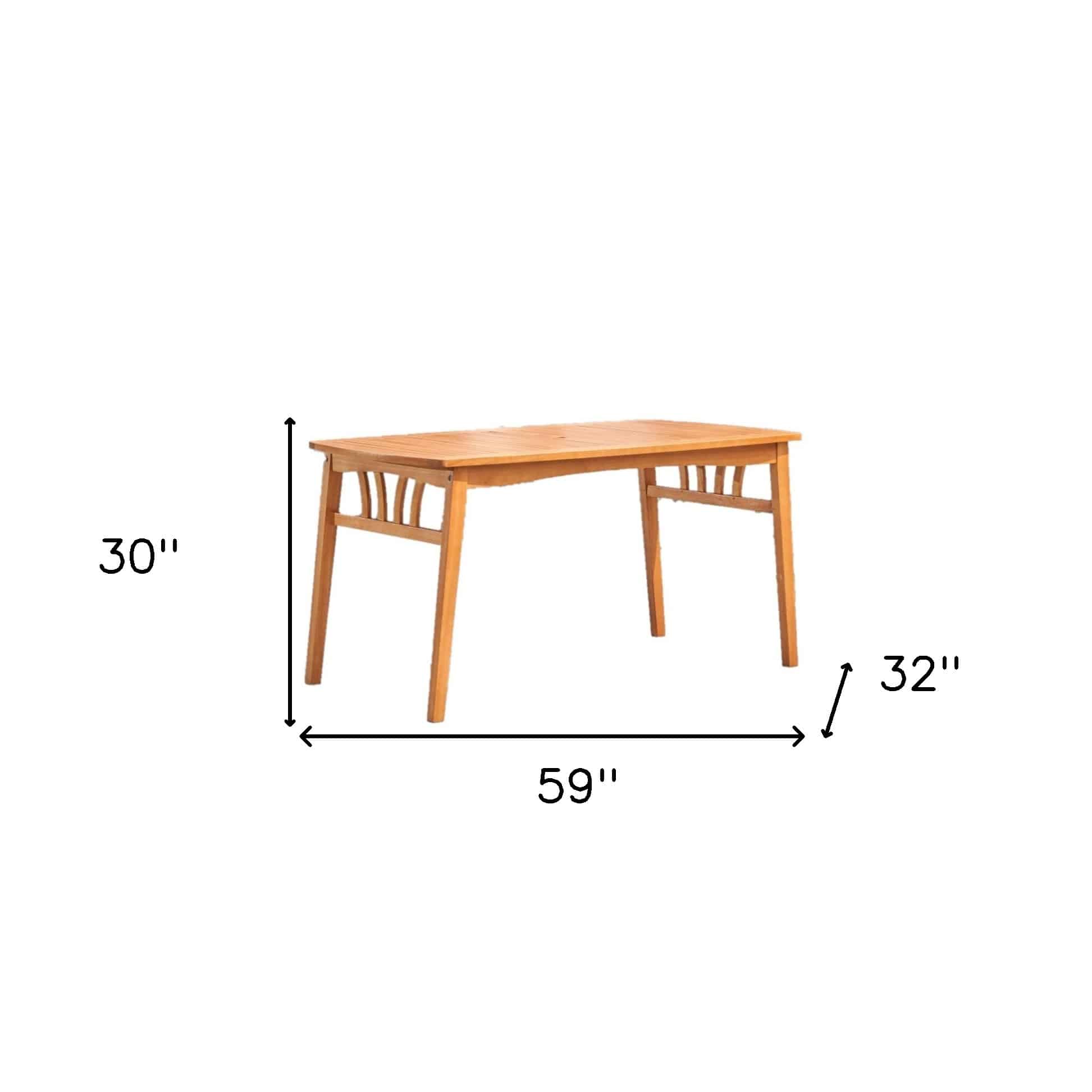 59" Natural Eucalyptus Wood Geo Outdoor Dining Table With Umbrella Hole - Image 8