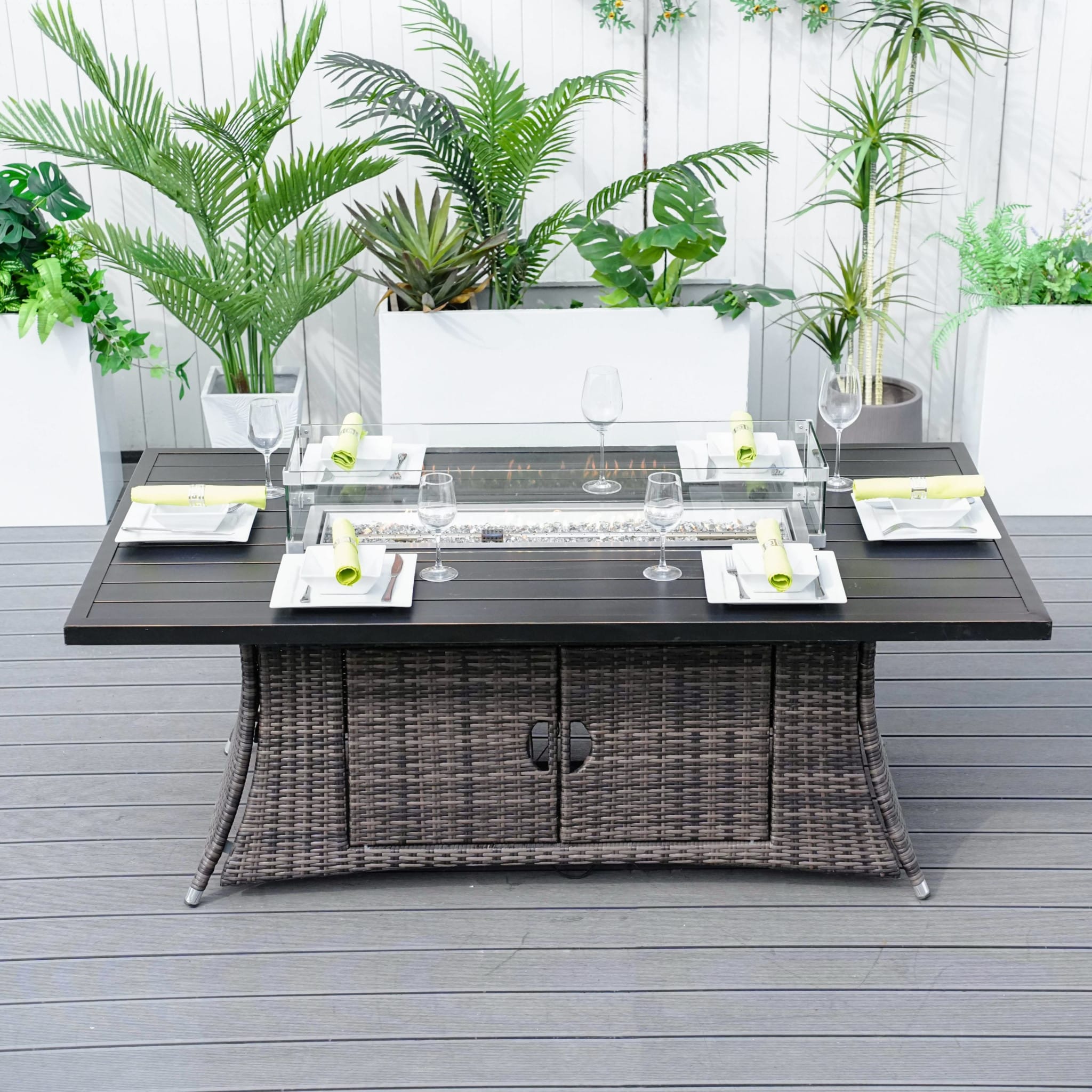 Brown Wicker Outdoor Patio Gas Fire Pit Table - Image 6