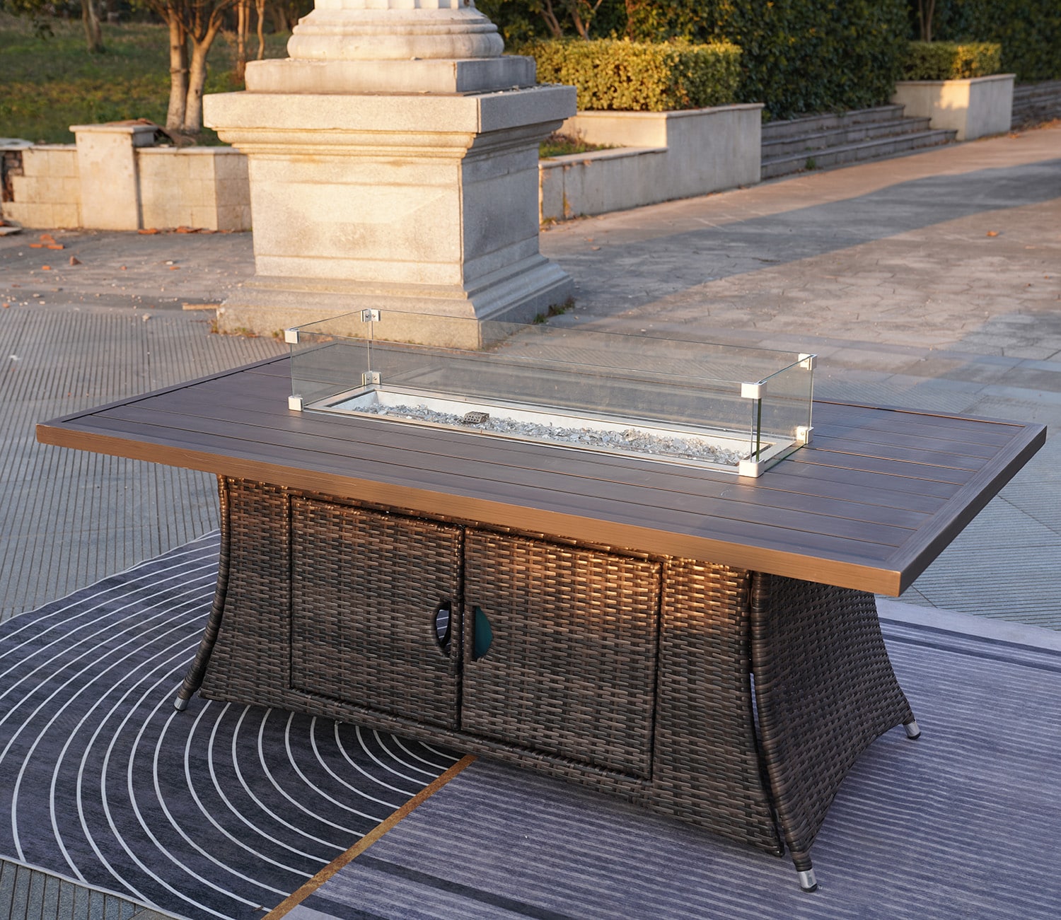 Brown Wicker Outdoor Patio Gas Fire Pit Table - Image 7