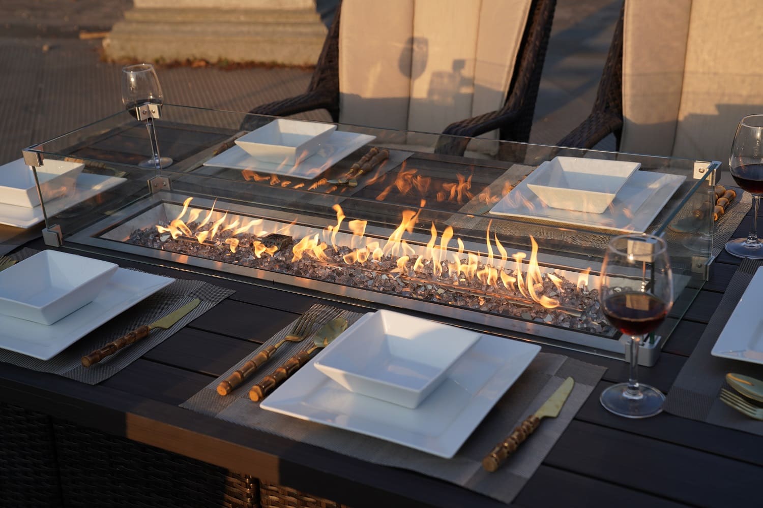 Brown Wicker Outdoor Patio Gas Fire Pit Table - Image 5