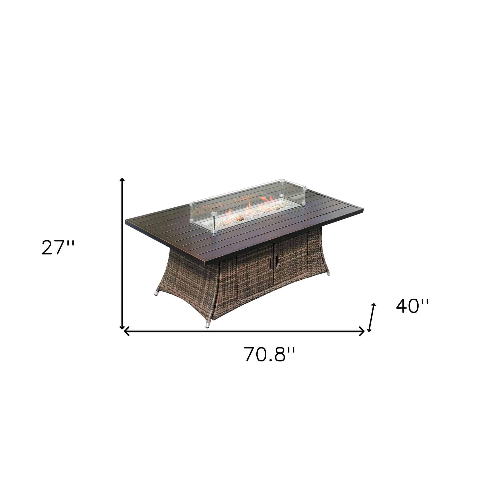 Brown Wicker Outdoor Patio Gas Fire Pit Table - Image 8