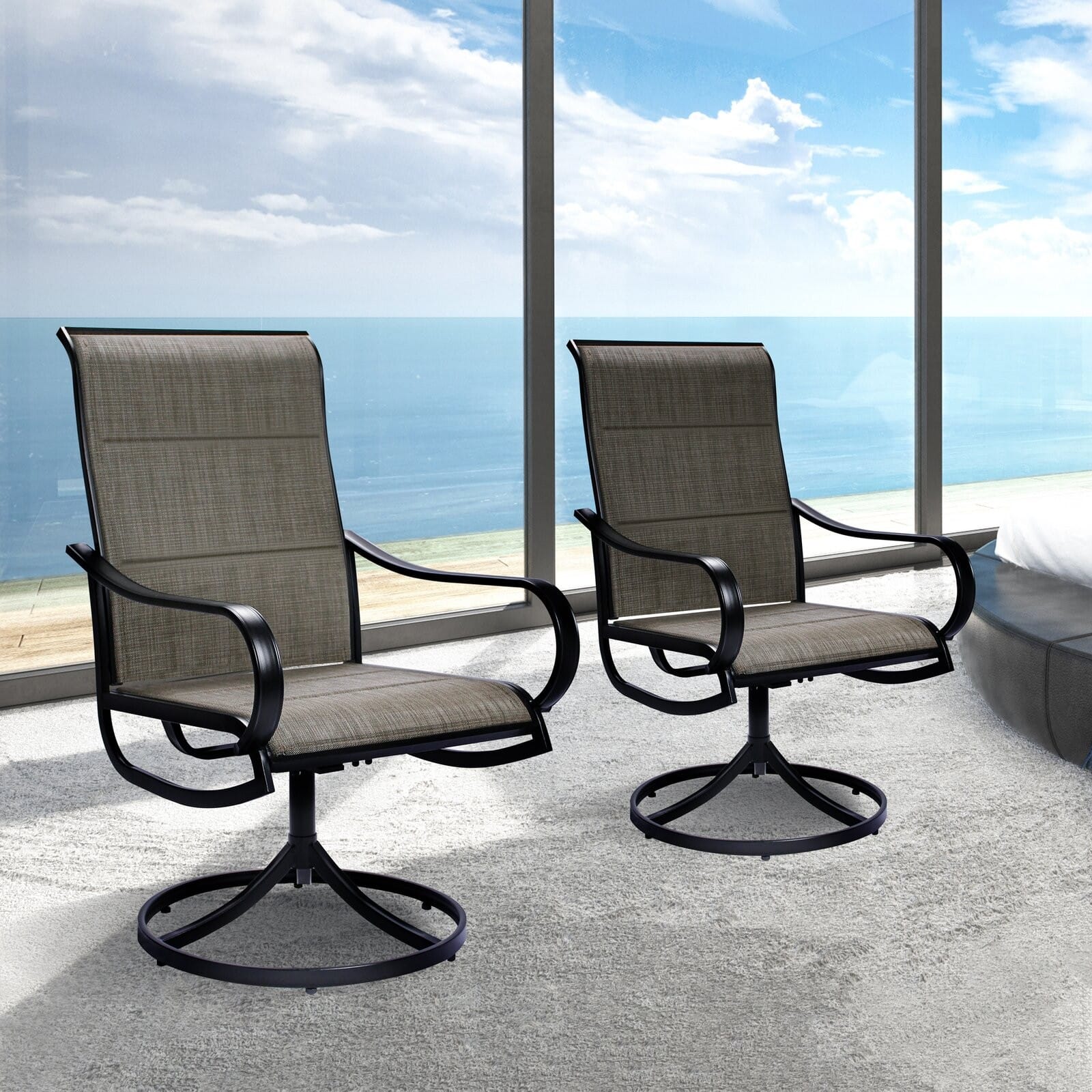 Set of Two Gray and Black Padded Sling Swivel Dining Chairs - Image 4