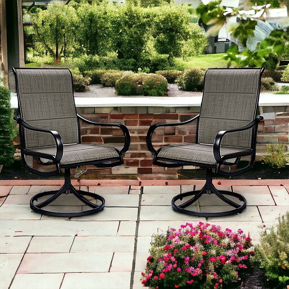 Set of Two Gray and Black Padded Sling Swivel Dining Chairs - Image 2