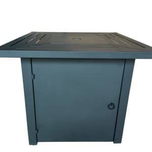 Black Top Slatted Metal Square Fire Pit with Glass Rocks