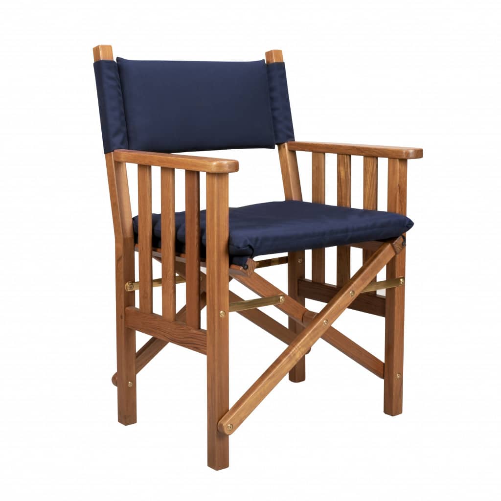20" Navy Blue and Natural Wood Solid Wood Indoor Outdoor Director Chair with Navy Blue Cushion - Image 2