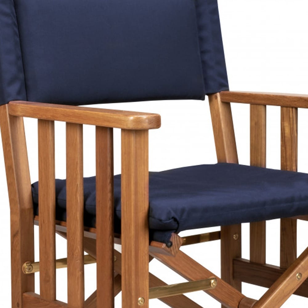 20" Navy Blue and Natural Wood Solid Wood Indoor Outdoor Director Chair with Navy Blue Cushion - Image 4