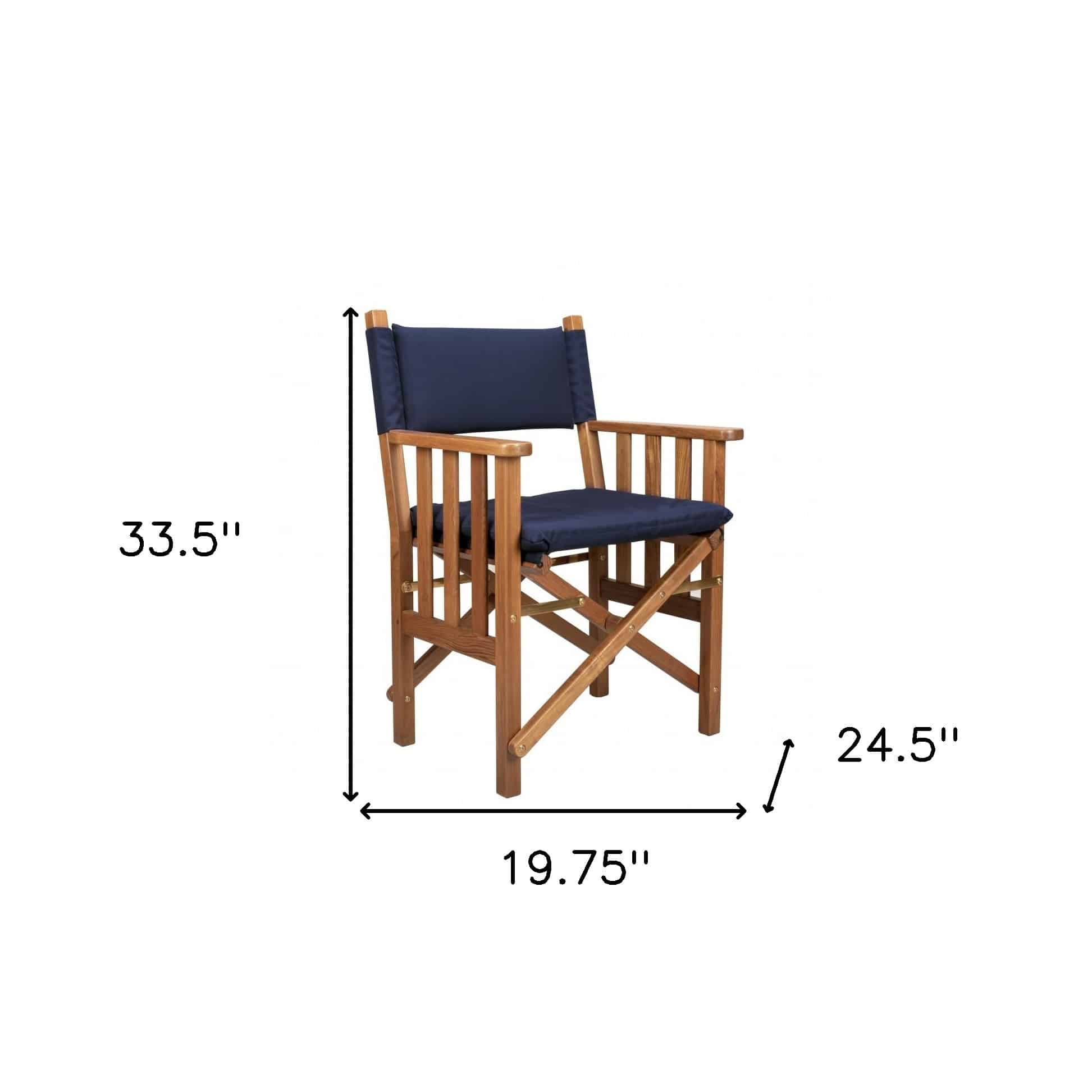 20" Navy Blue and Natural Wood Solid Wood Indoor Outdoor Director Chair with Navy Blue Cushion - Image 5