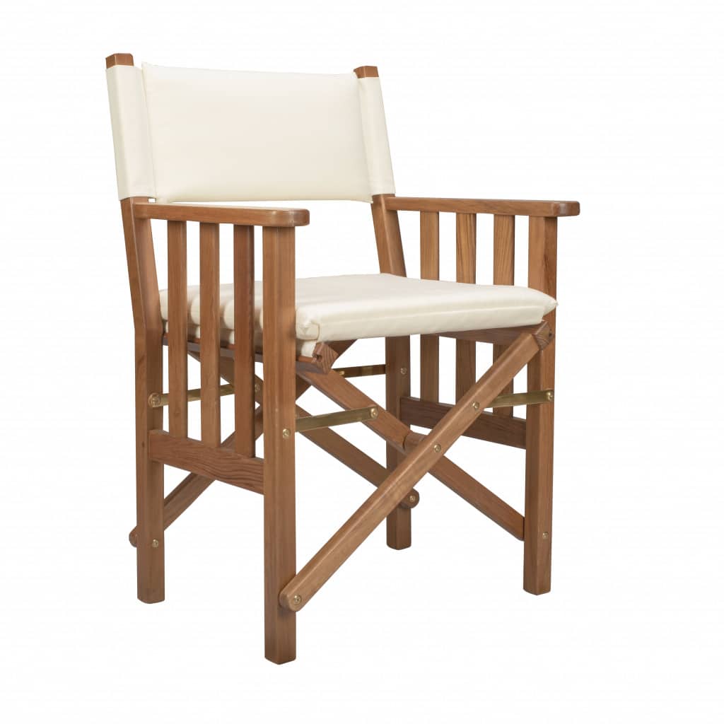 20" Ivory and Natural Wood Solid Wood Indoor Outdoor Director Chair with Ivory Cushion - Image 2