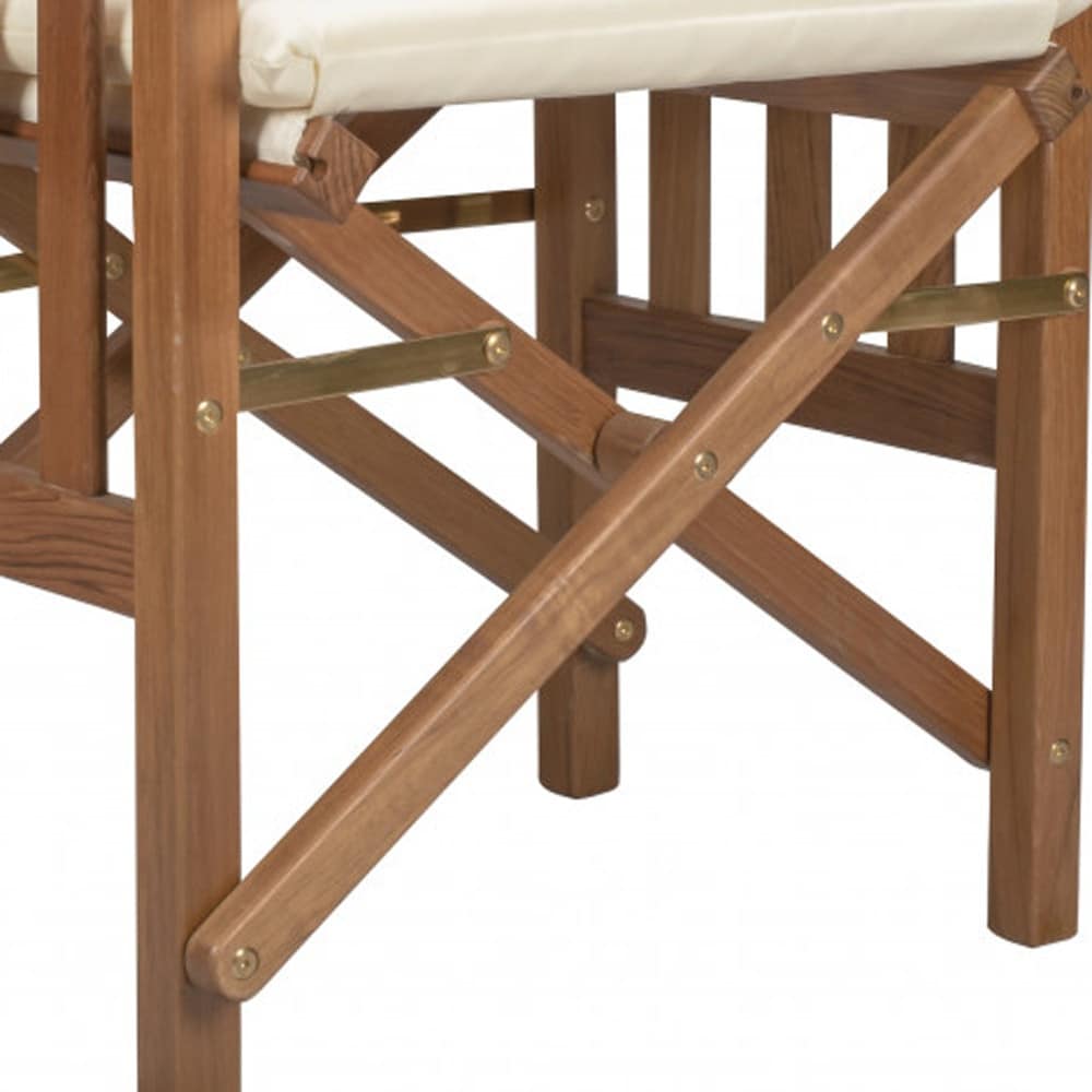 20" Ivory and Natural Wood Solid Wood Indoor Outdoor Director Chair with Ivory Cushion - Image 4