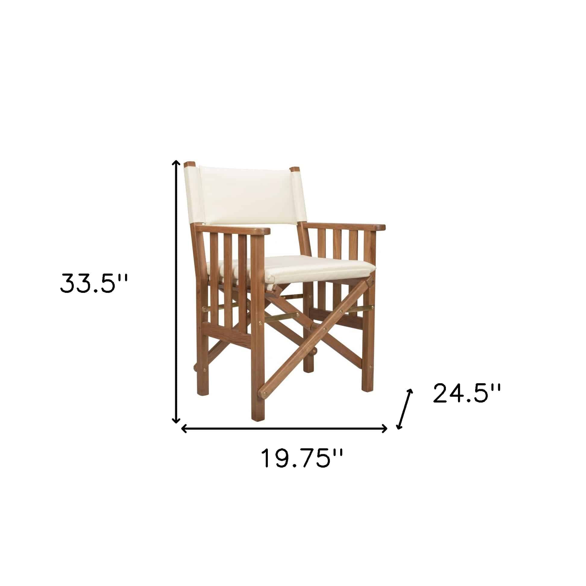 20" Ivory and Natural Wood Solid Wood Indoor Outdoor Director Chair with Ivory Cushion - Image 5