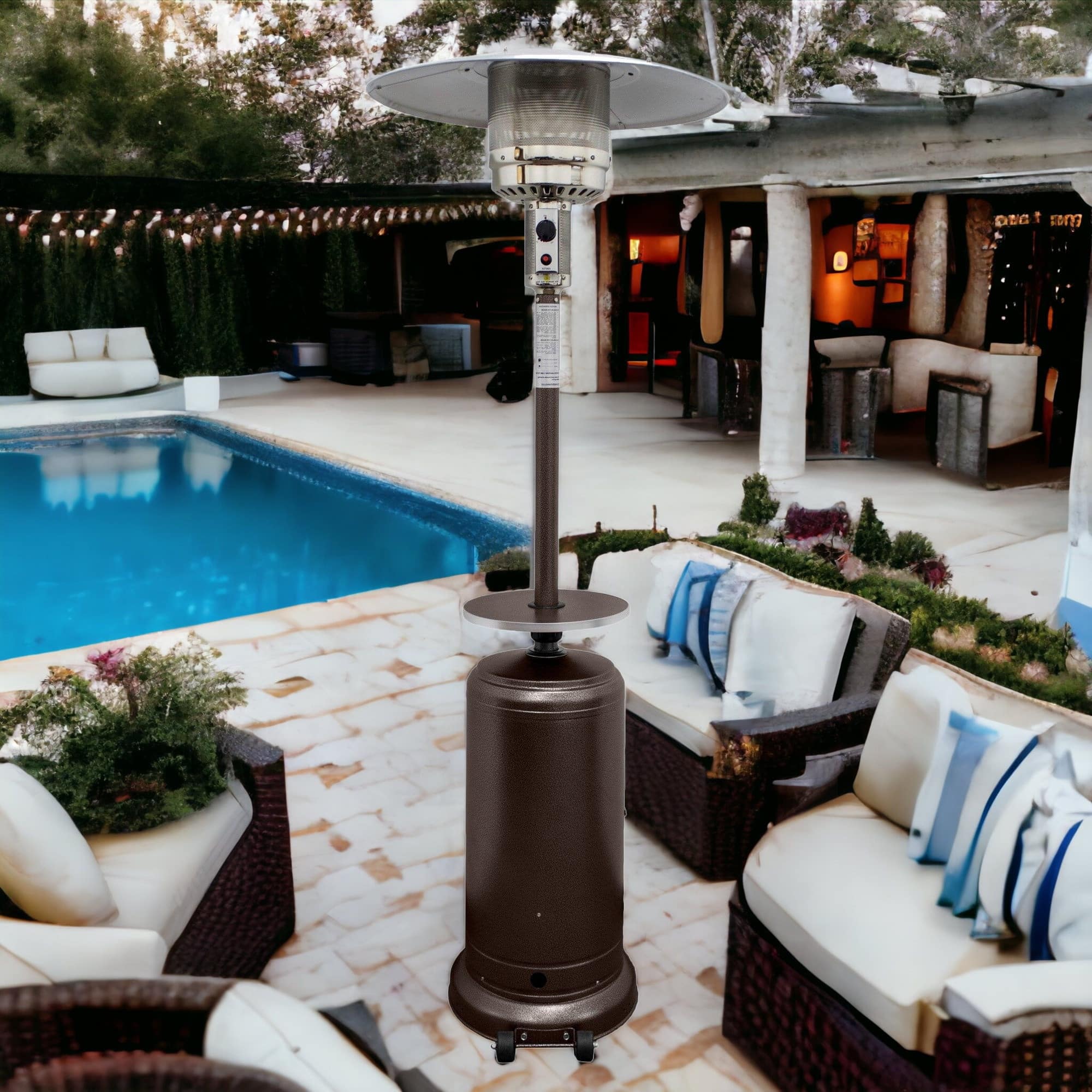 48000 BTU Bronze Steel Propane Cylindrical Pole Standing Patio Heater - Image 3
