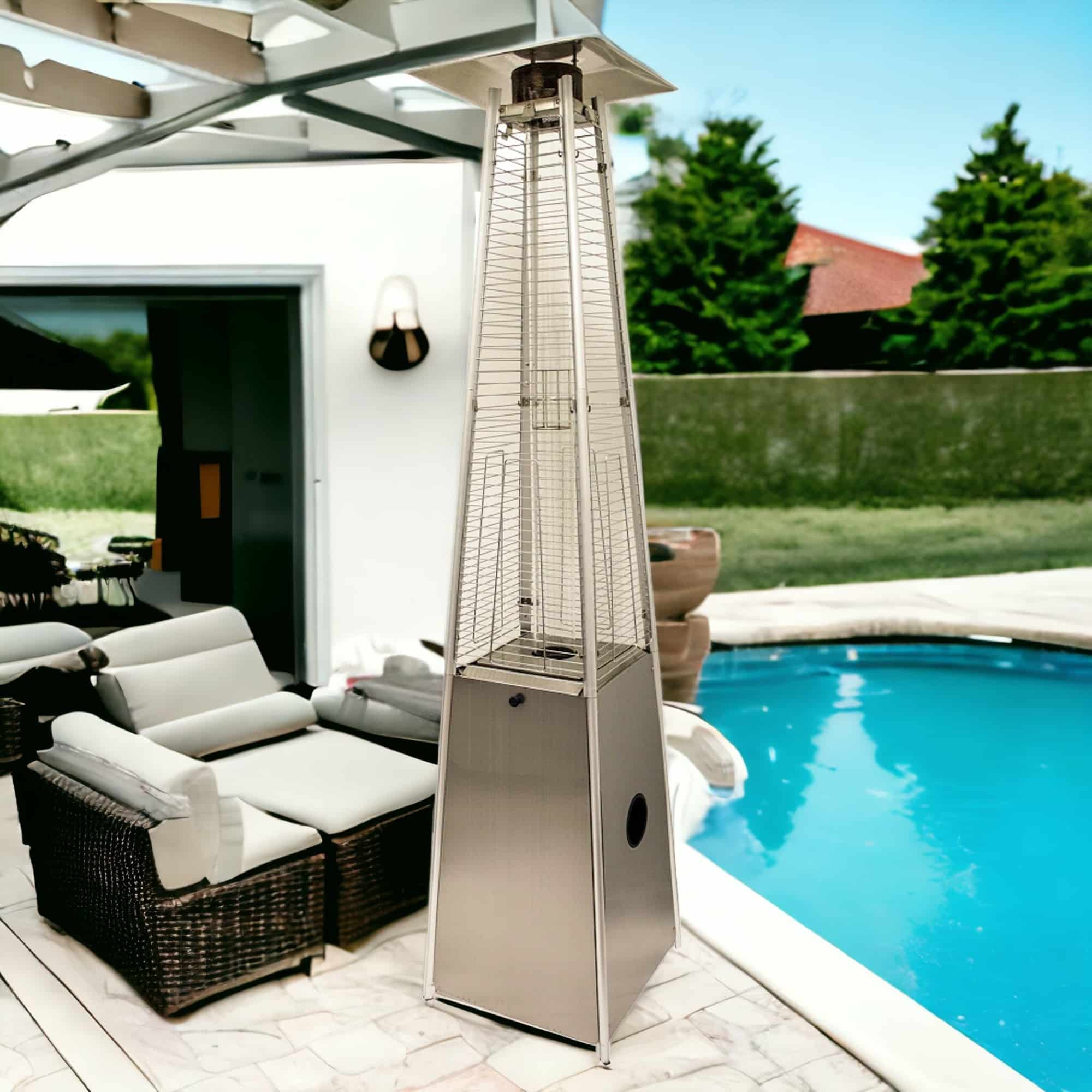 41000 BTU Silver Steel Propane Triangular Pyramid Standing Patio Heater - Image 3