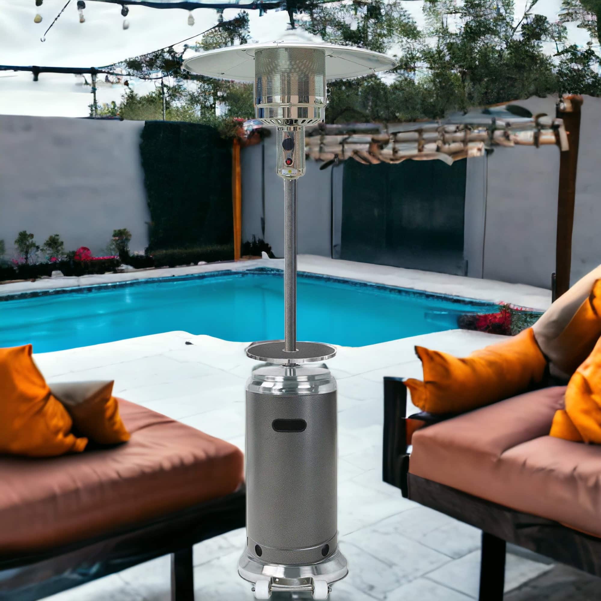 48000 BTU Silver Steel Propane Cylindrical Pole Standing Patio Heater - Image 3