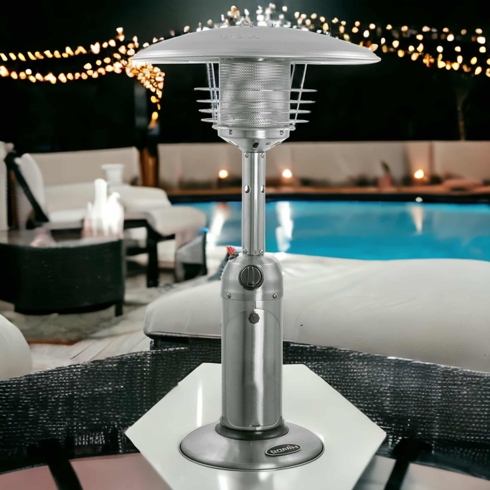 11000 BTU Silver Steel Propane Cylindrical Pole Tabletop Patio Heater - Image 3