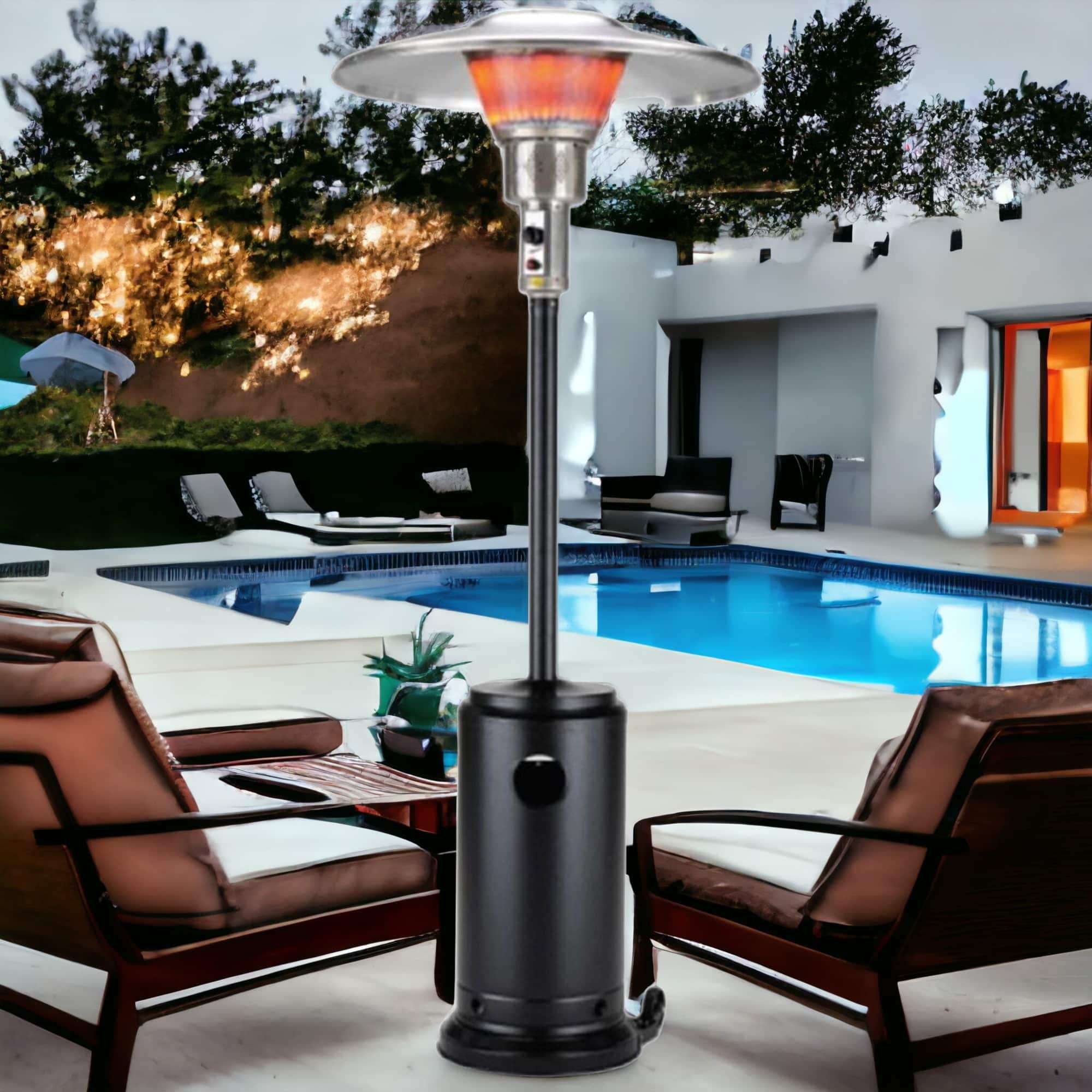 40000 BTU Black Steel Propane Cylindrical Pole Standing Patio Heater - Image 3