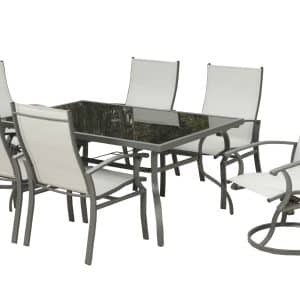 Seven Piece Black and Gray Rectangular Glass Dining Set with Six Chairs