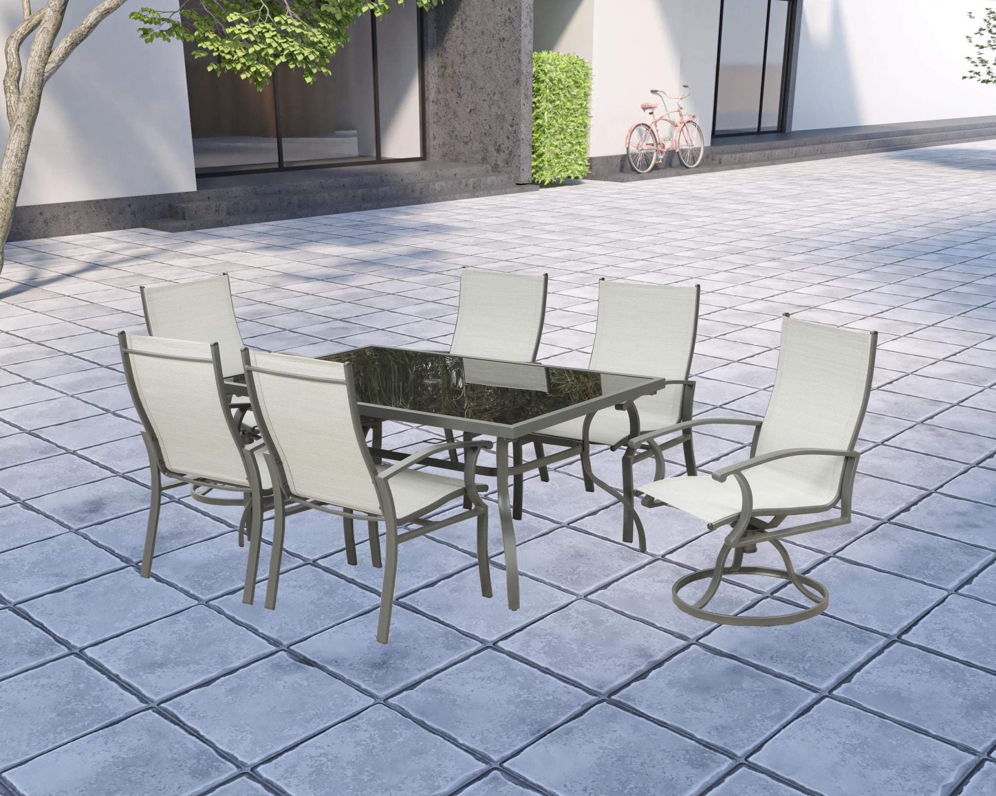 Seven Piece Black and Gray Rectangular Glass Dining Set with Six Chairs - Image 5