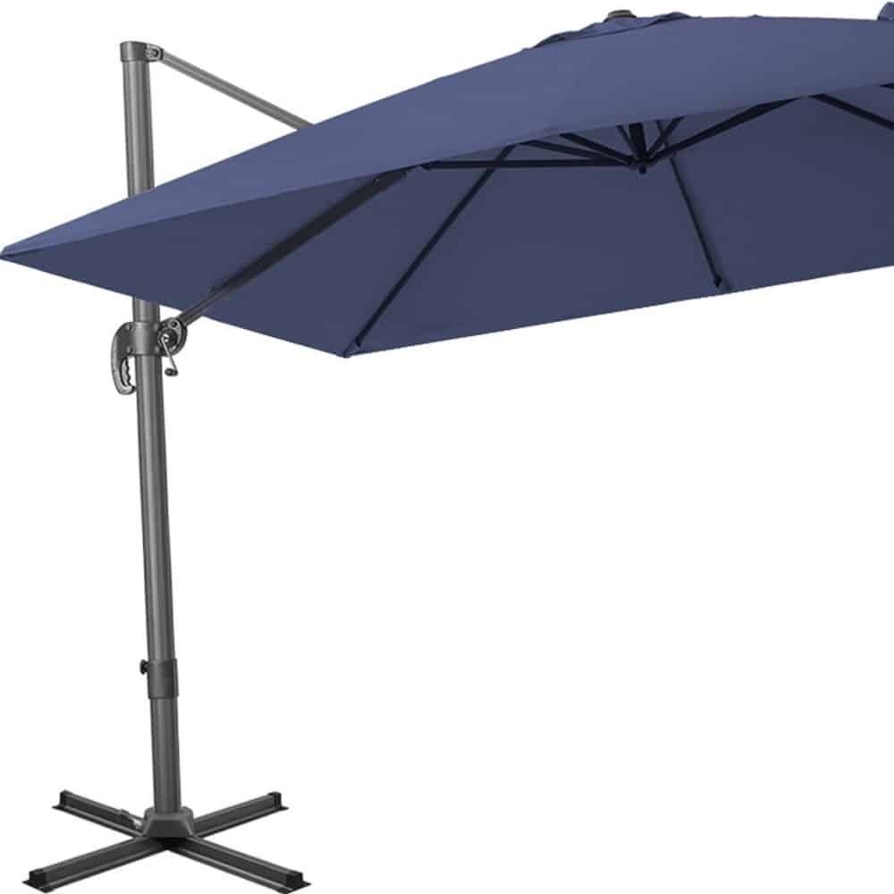 10' Navy Blue Polyester Square Tilt Cantilever Patio Umbrella With Stand - Image 6