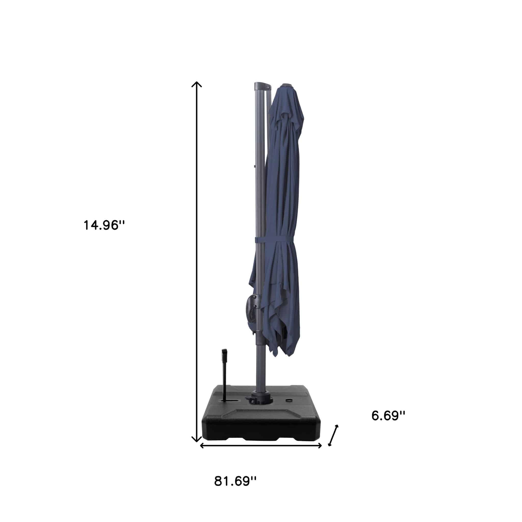10' Navy Blue Polyester Square Tilt Cantilever Patio Umbrella With Stand - Image 8
