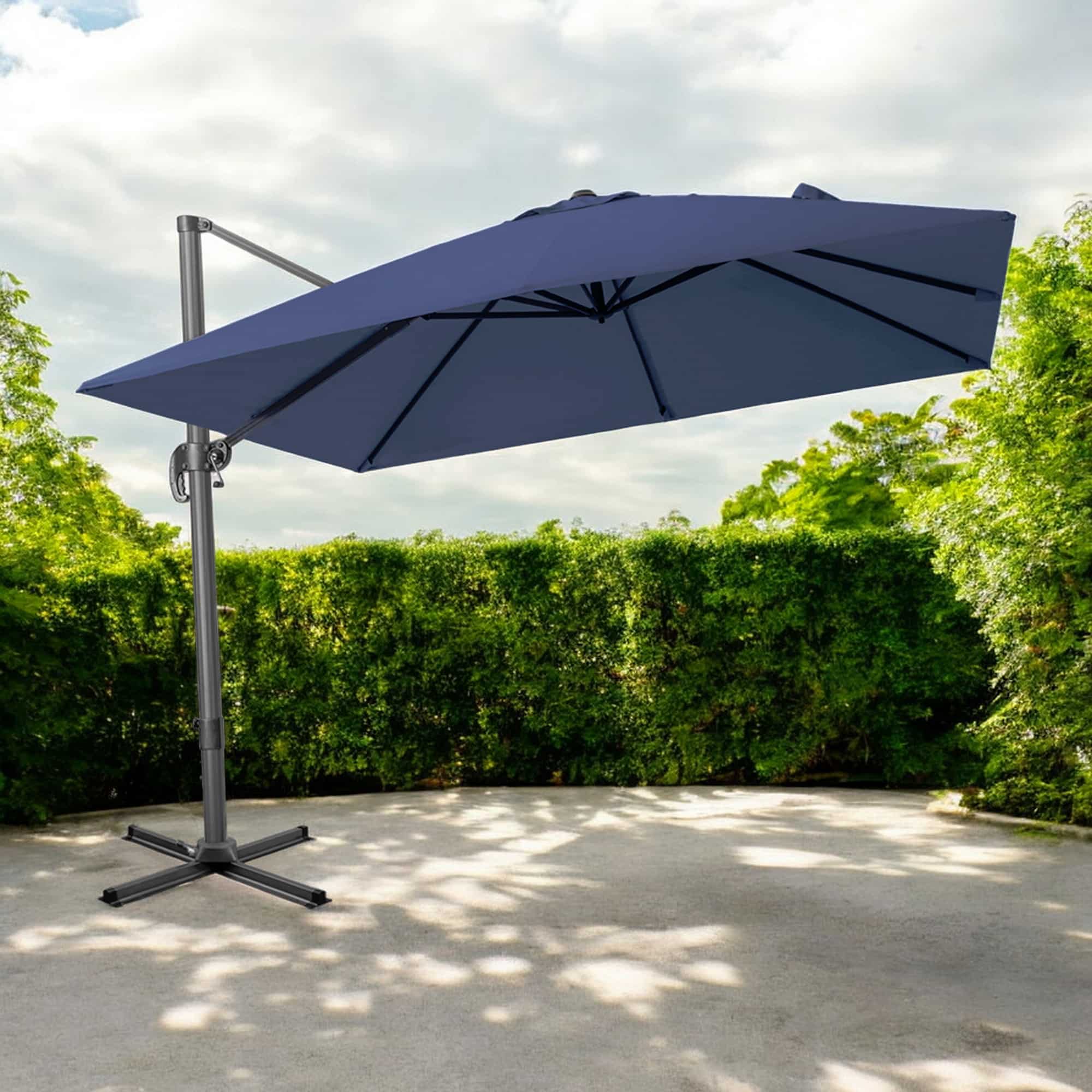 10' Navy Blue Polyester Square Tilt Cantilever Patio Umbrella With Stand - Image 2
