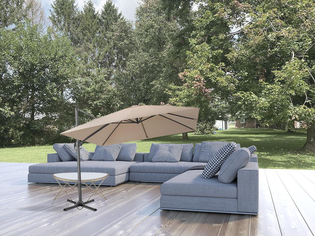 10' Tan Polyester Square Tilt Cantilever Patio Umbrella With Stand - Image 2