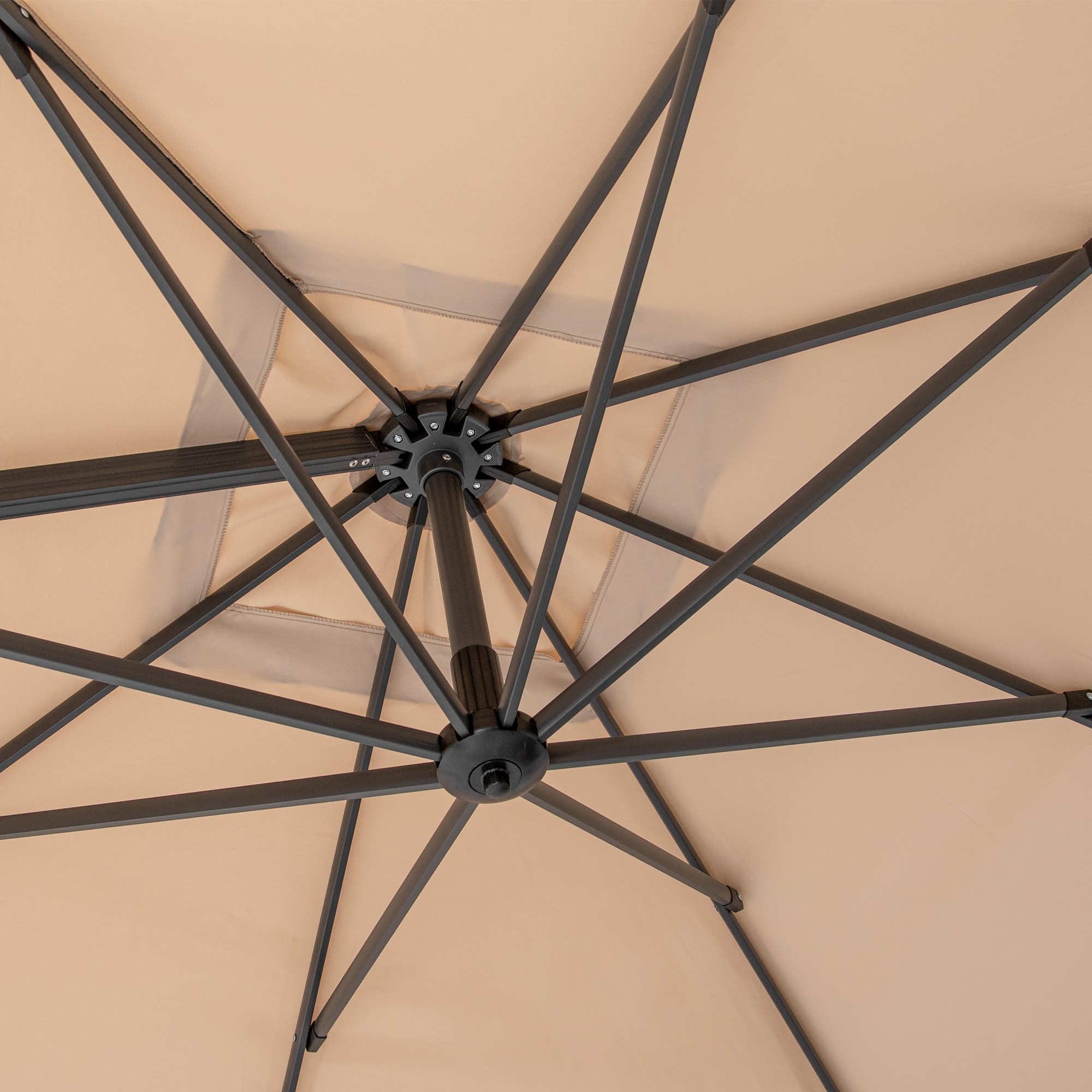 10' Tan Polyester Square Tilt Cantilever Patio Umbrella With Stand - Image 5