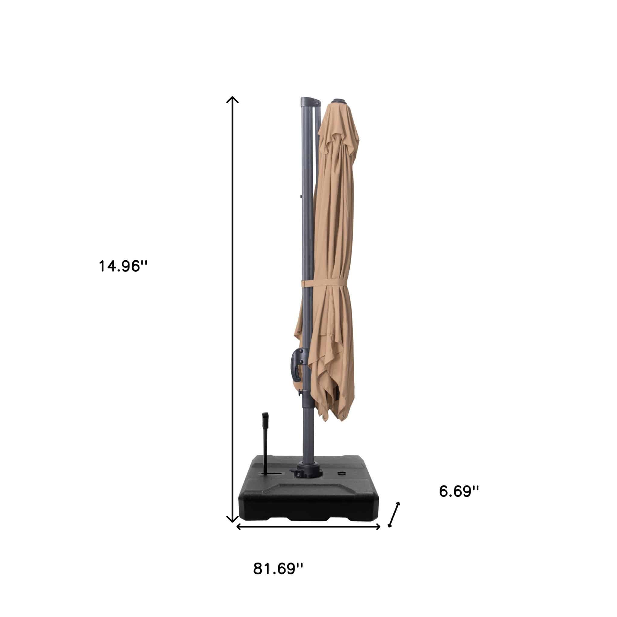 10' Tan Polyester Square Tilt Cantilever Patio Umbrella With Stand - Image 6