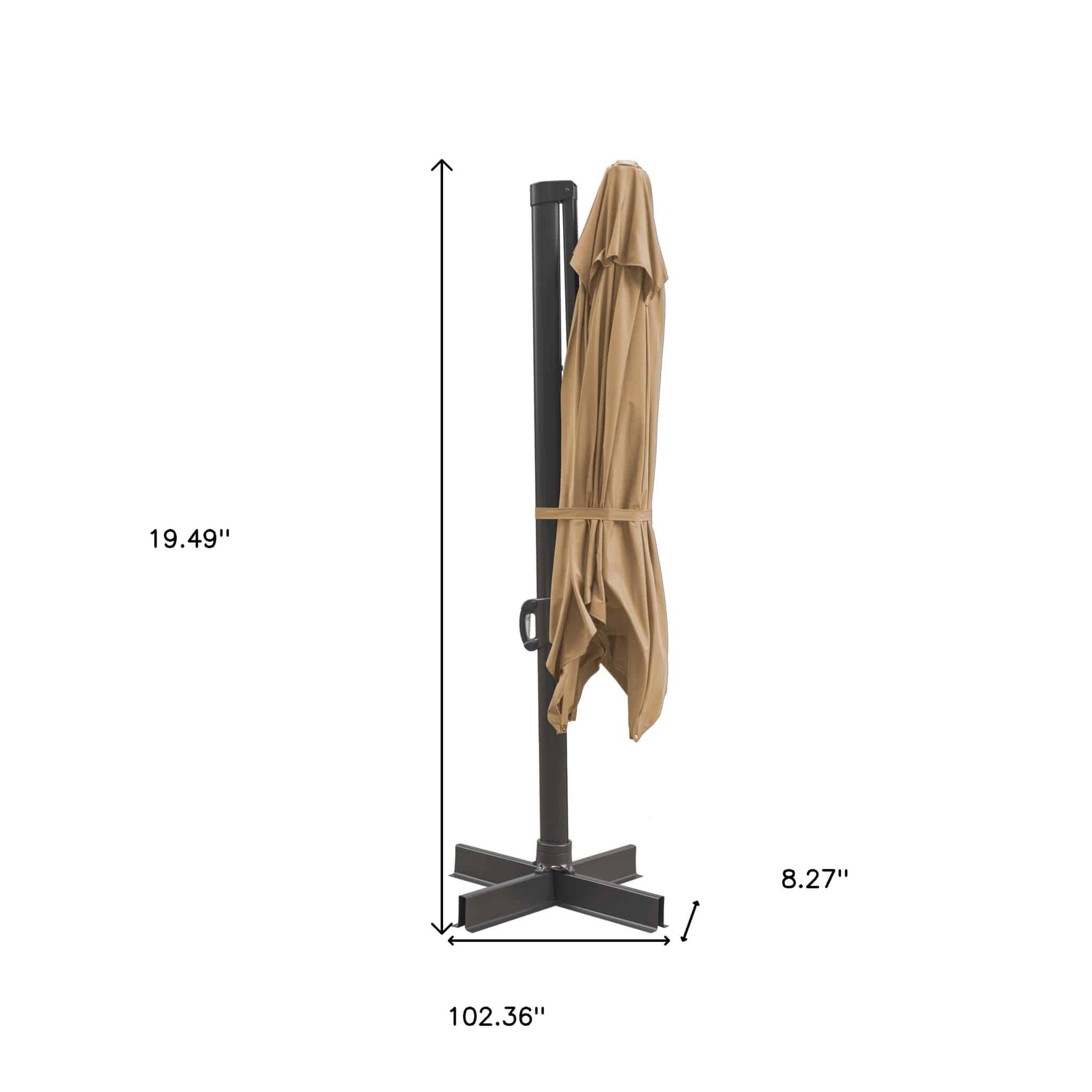 10' Tan Polyester Square Tilt Cantilever Patio Umbrella With Stand - Image 4