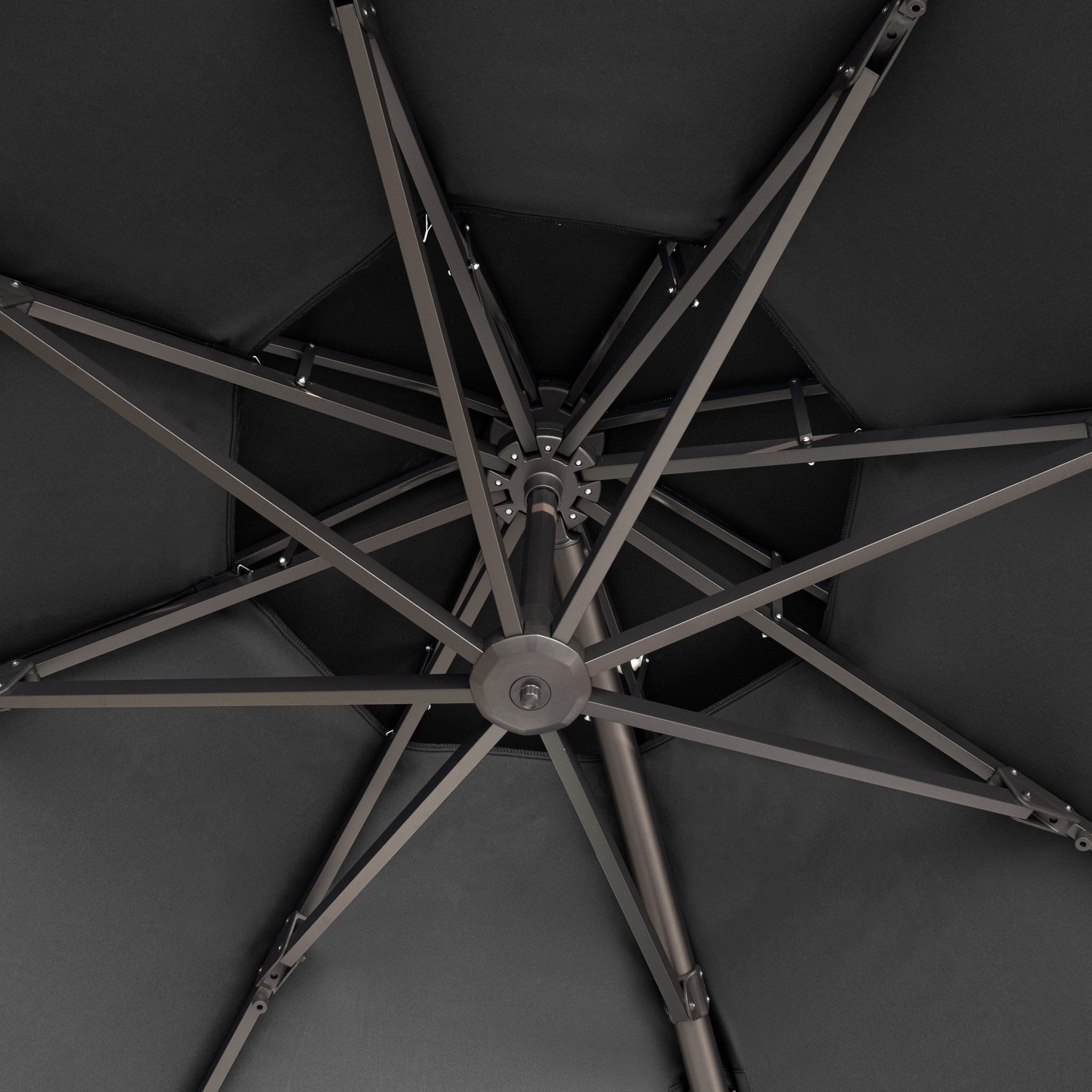 12' Black Polyester Round Tilt Cantilever Patio Umbrella With Stand - Image 9
