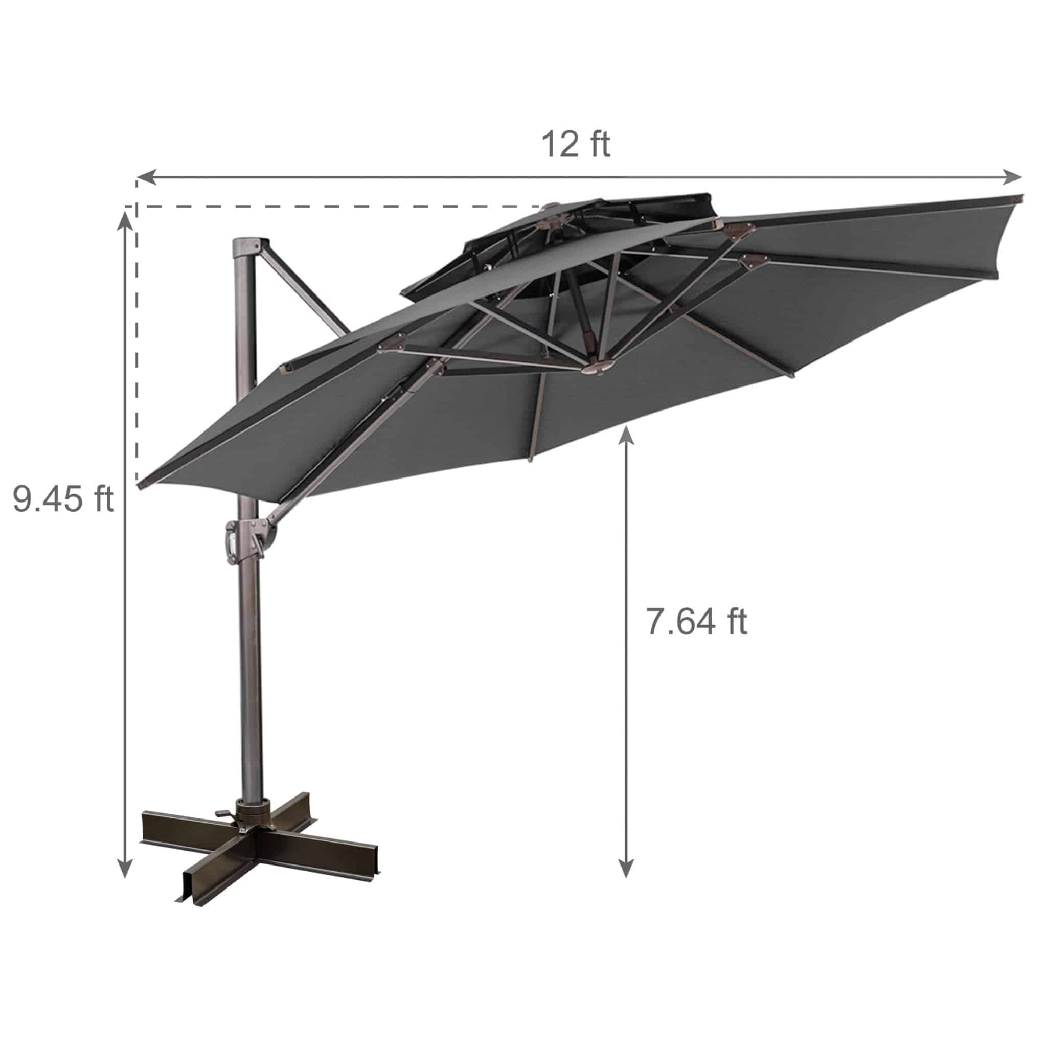 12' Dark Gray Polyester Round Tilt Cantilever Patio Umbrella With Stand - Image 8
