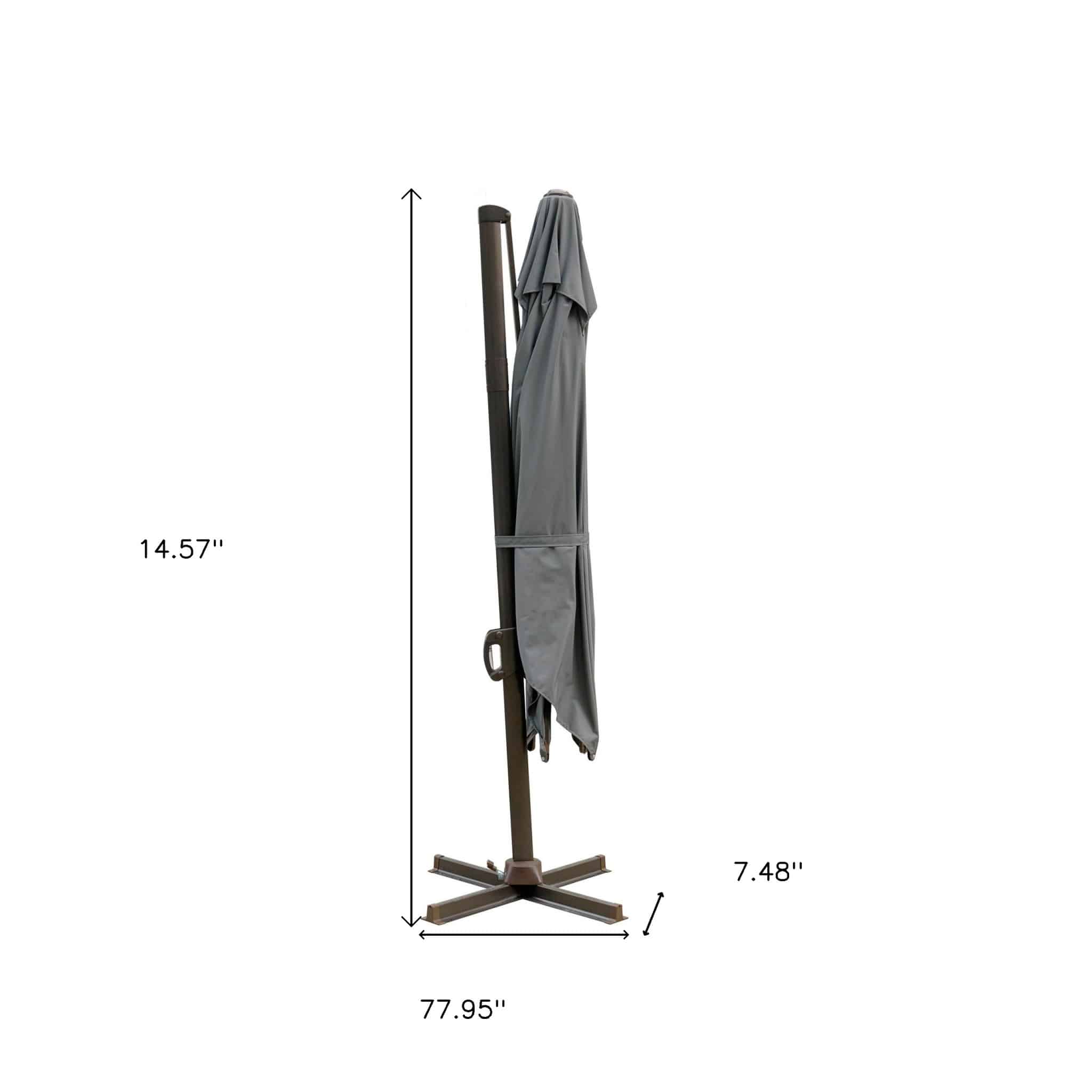 10' Dark Gray Polyester Square Tilt Cantilever Patio Umbrella With Stand - Image 5