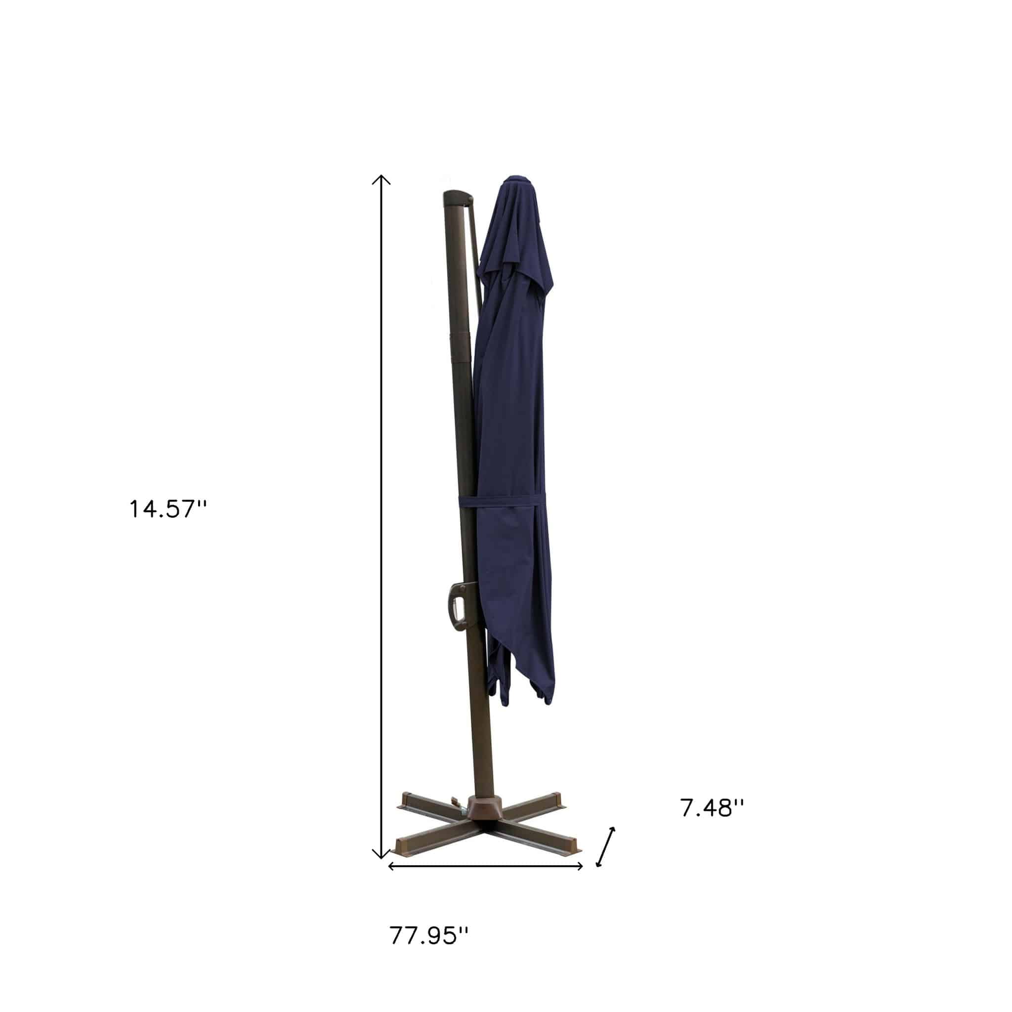 10' Navy Blue Polyester Square Tilt Cantilever Patio Umbrella With Stand - Image 5
