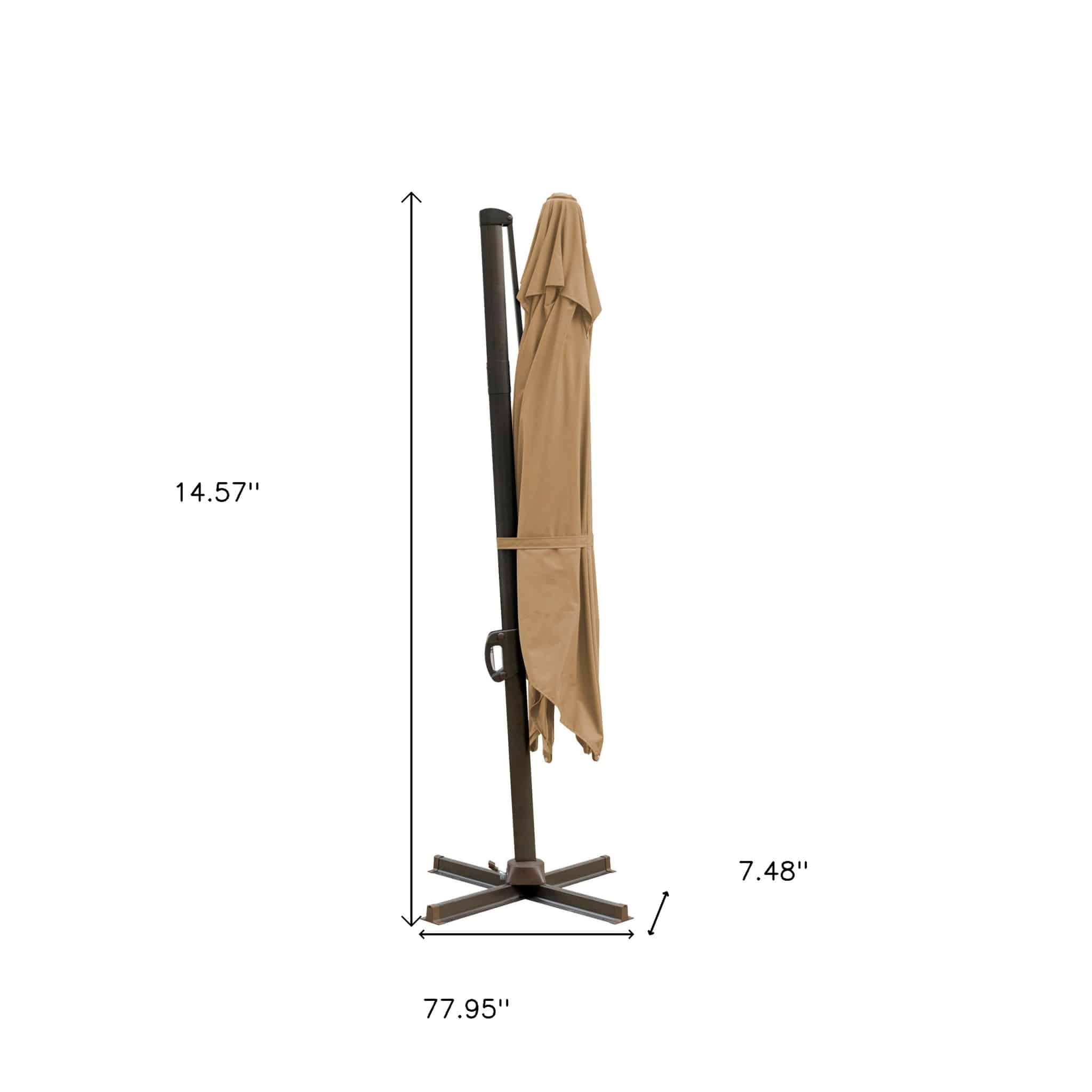 10' Tan Polyester Square Tilt Cantilever Patio Umbrella With Stand - Image 5