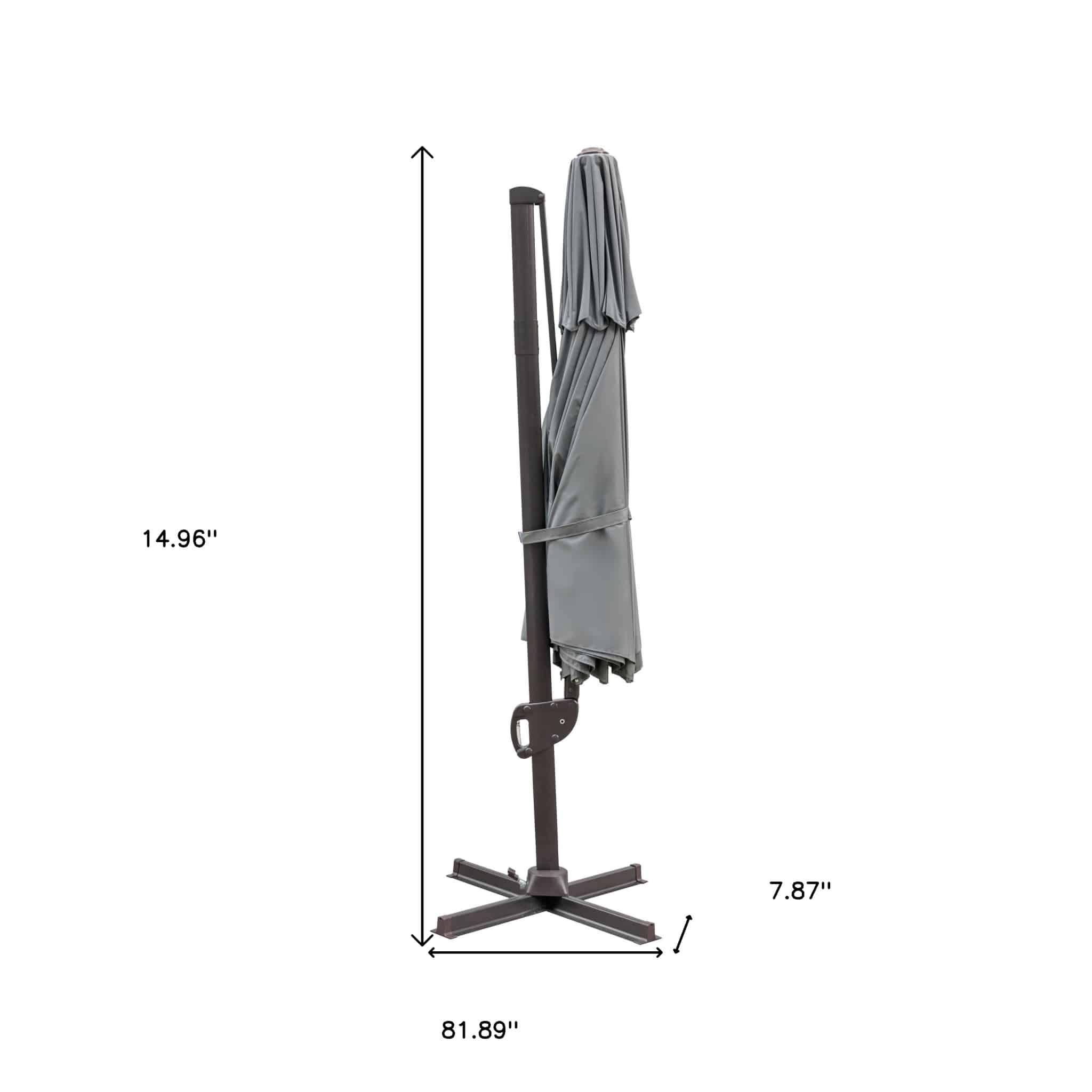 11.5' Dark Gray Polyester Round Tilt Cantilever Patio Umbrella With Stand - Image 4