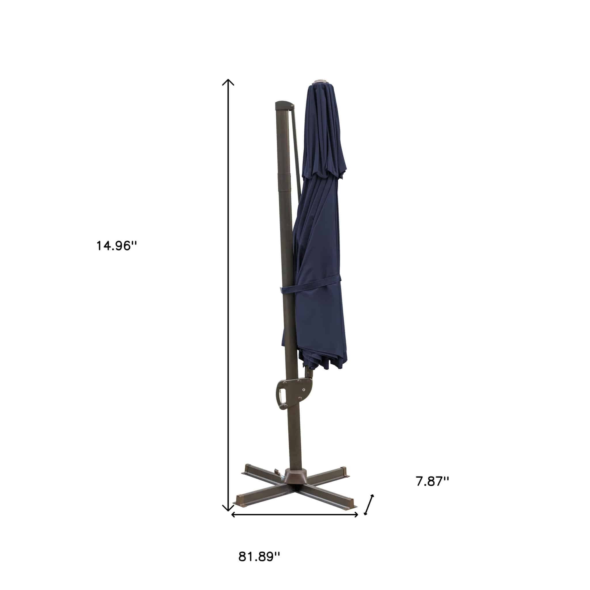 11.5' Navy Blue Polyester Round Tilt Cantilever Patio Umbrella With Stand - Image 4