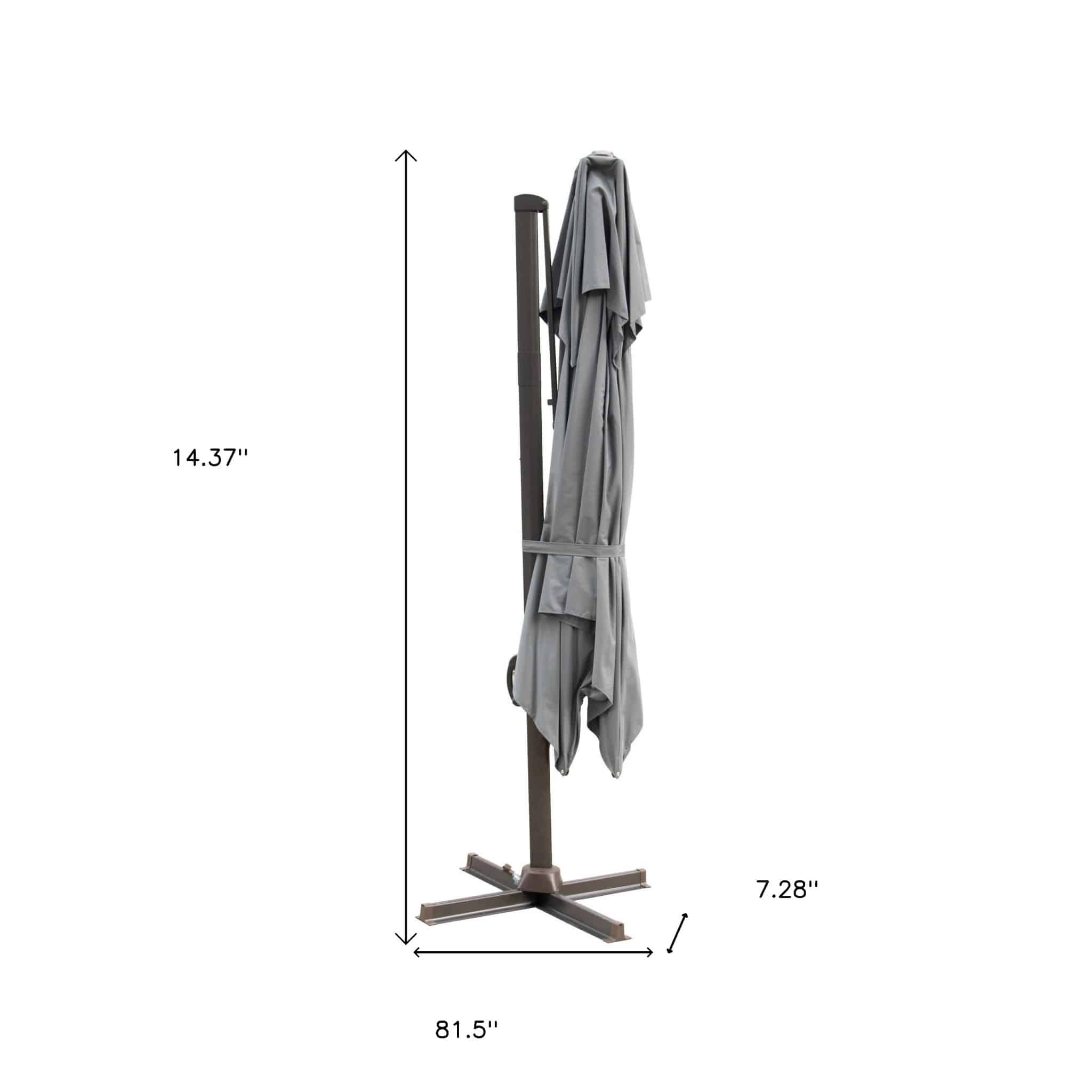 10' Dark Gray Polyester Square Tilt Cantilever Patio Umbrella With Stand - Image 4