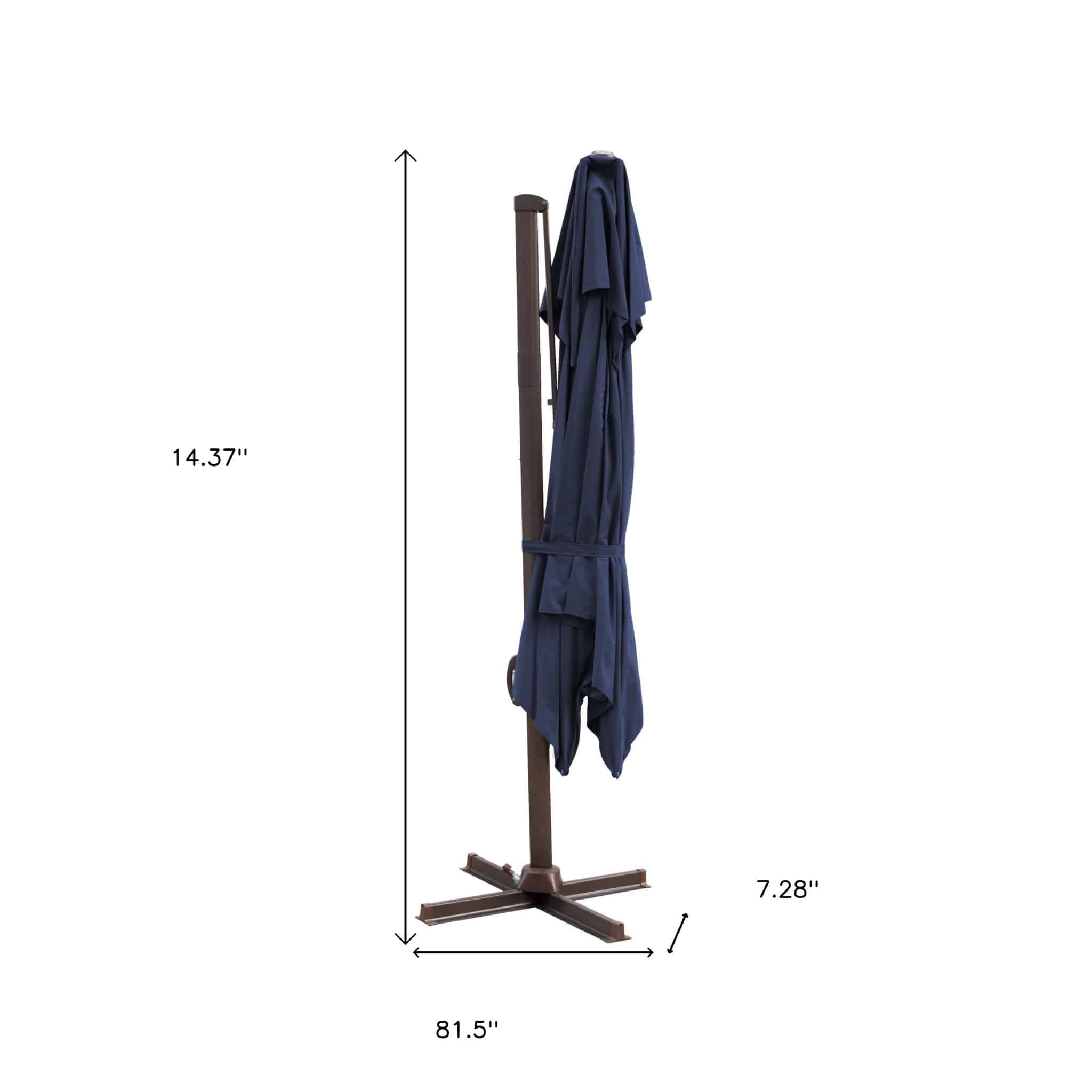 10' Navy Blue Polyester Square Tilt Cantilever Patio Umbrella With Stand - Image 4