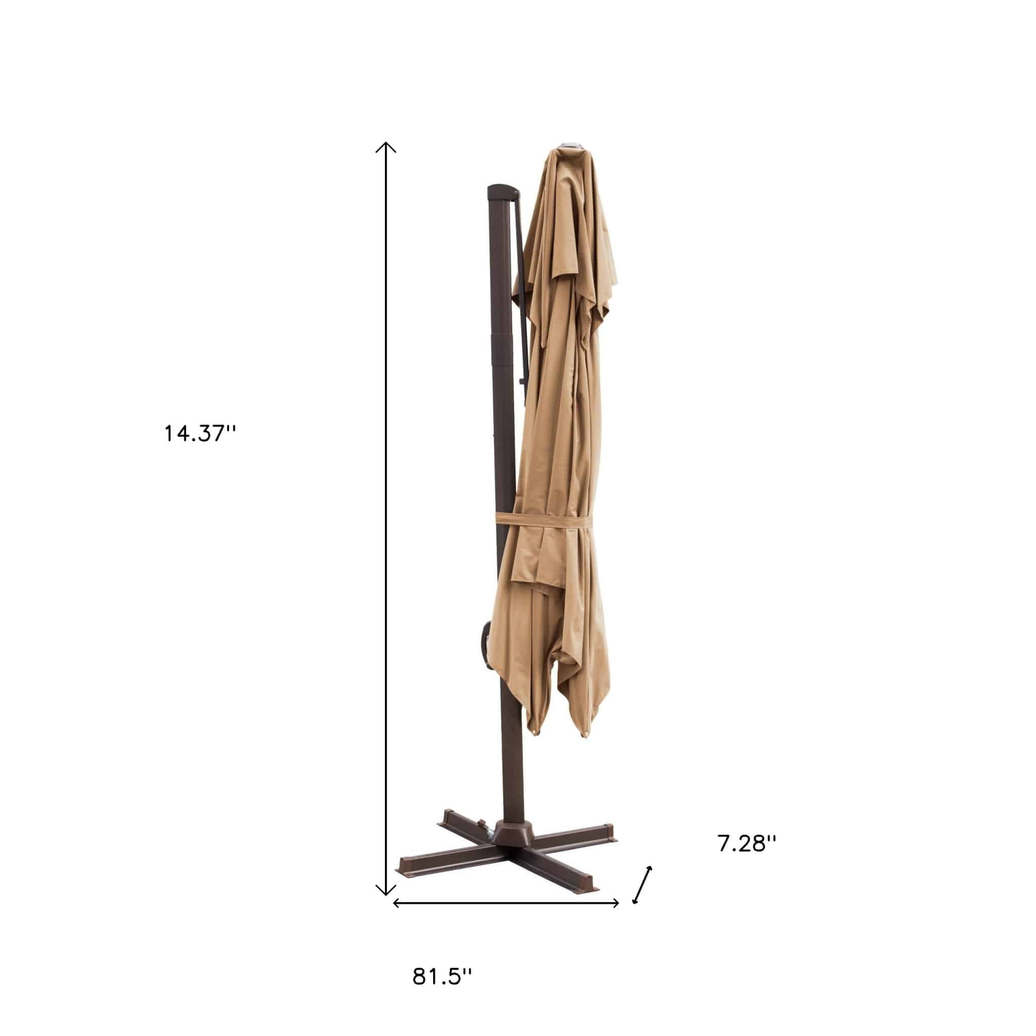 10' Tan Polyester Square Tilt Cantilever Patio Umbrella With Stand - Image 4