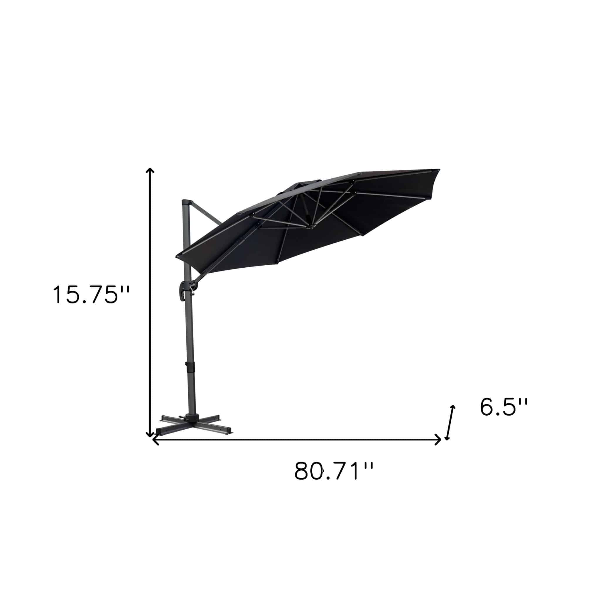 10' Black Polyester Round Tilt Cantilever Patio Umbrella With Stand - Image 4