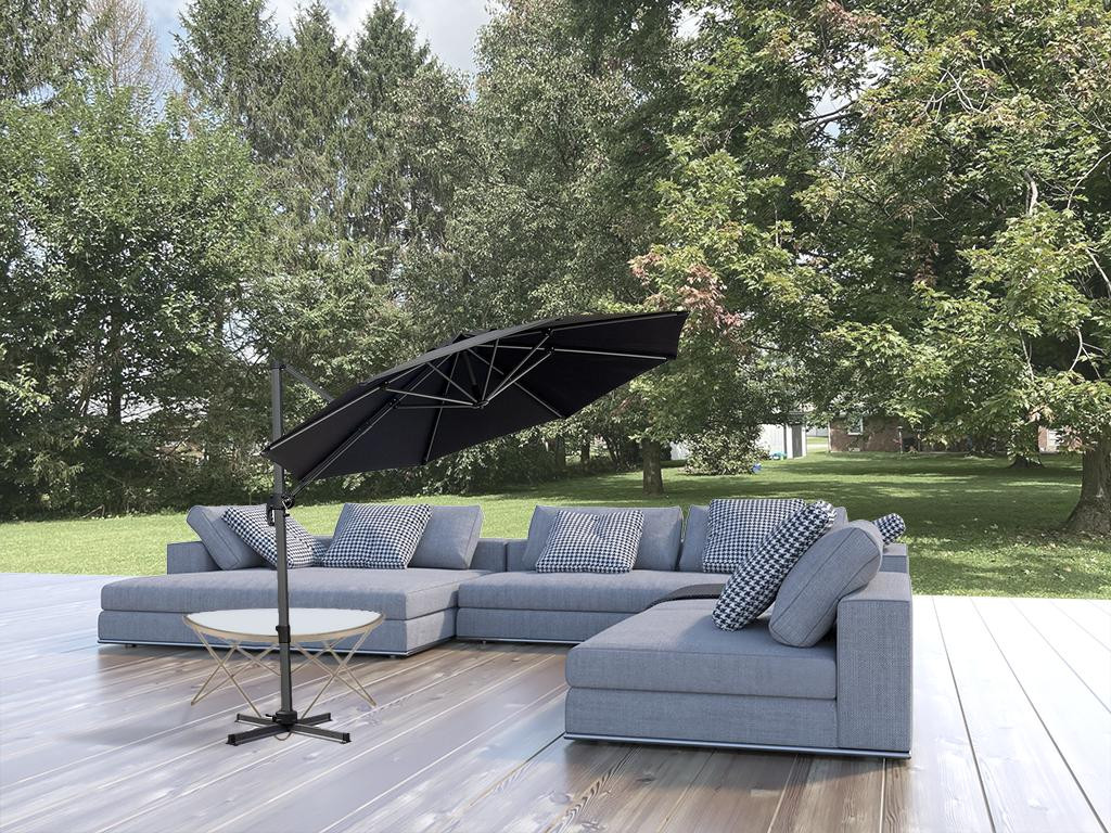 10' Black Polyester Round Tilt Cantilever Patio Umbrella With Stand - Image 2