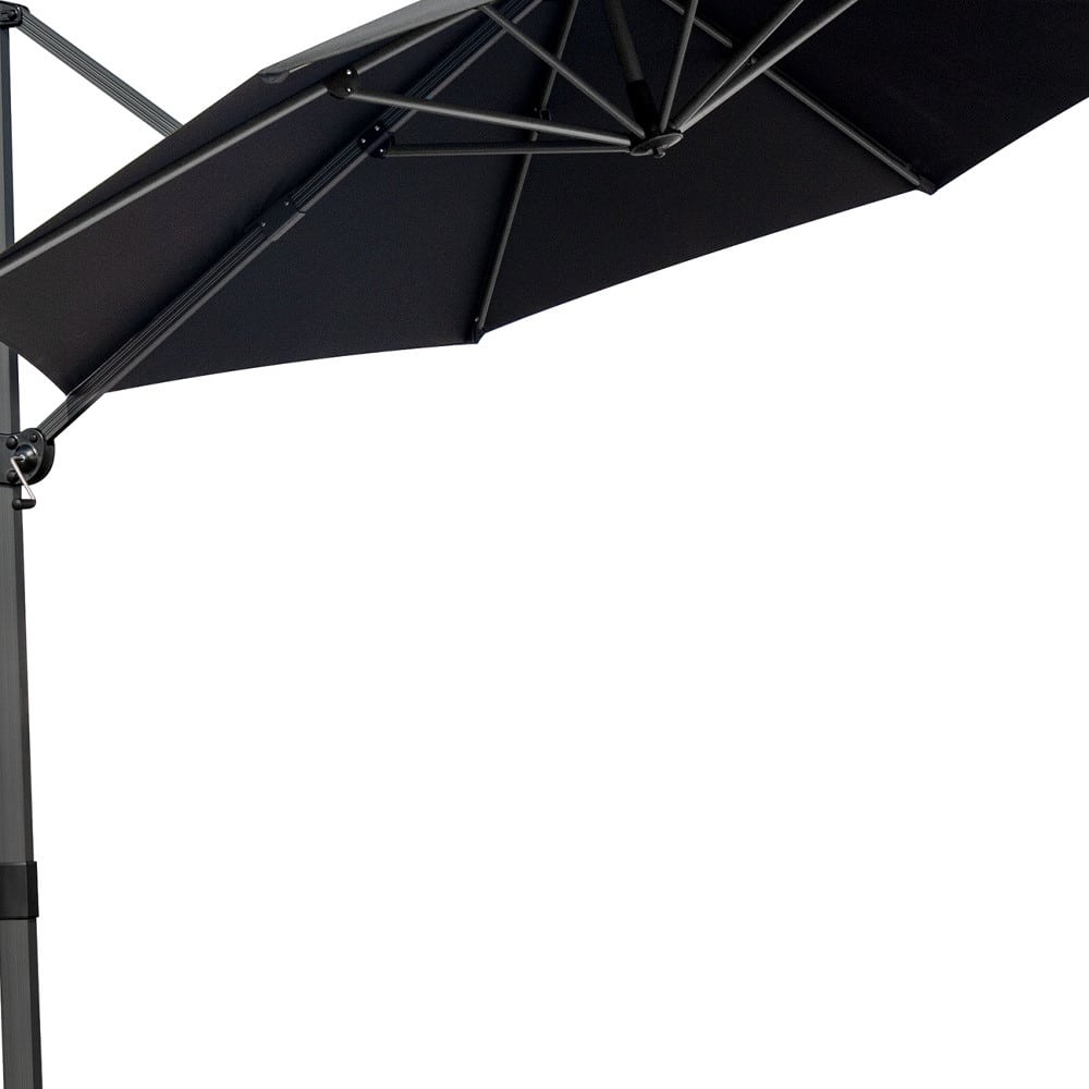 10' Black Polyester Round Tilt Cantilever Patio Umbrella With Stand - Image 3