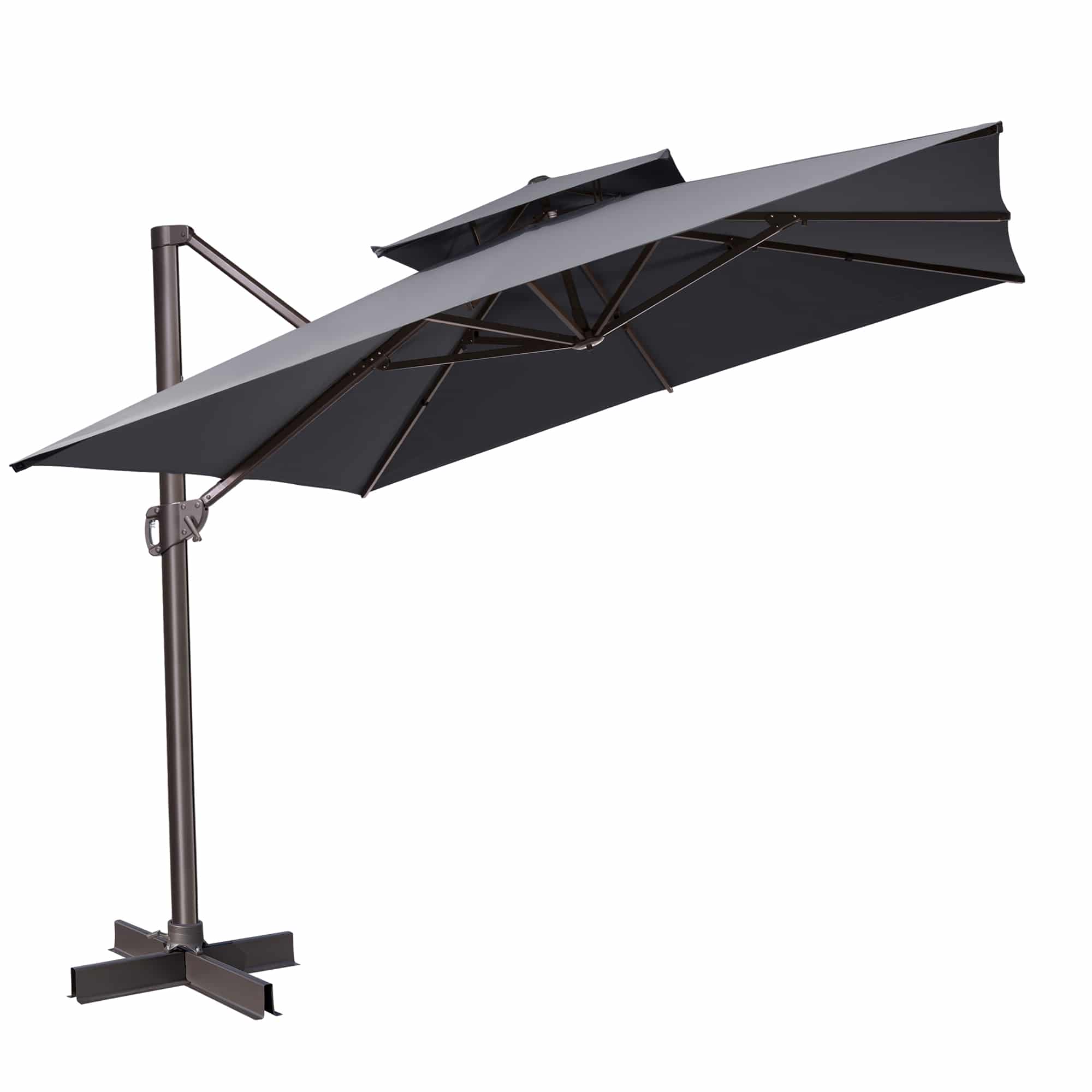 11' Dark Gray Polyester Square Tilt Cantilever Patio Umbrella With Stand - Image 2