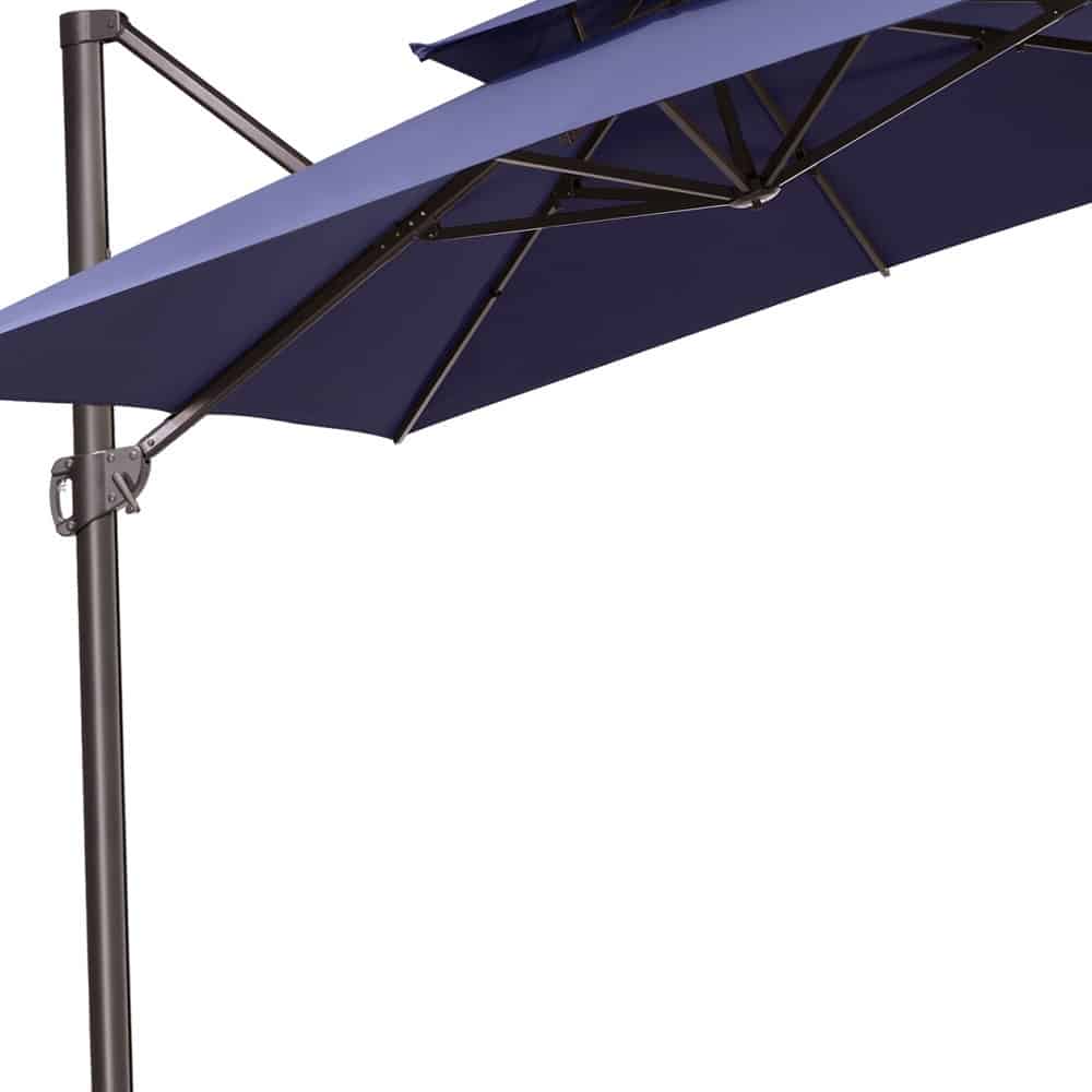 11' Navy Blue Polyester Square Tilt Cantilever Patio Umbrella With Stand - Image 3