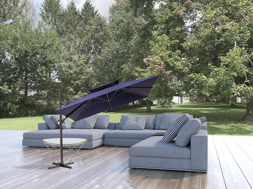 11' Navy Blue Polyester Round Tilt Cantilever Patio Umbrella With Stand - Image 2
