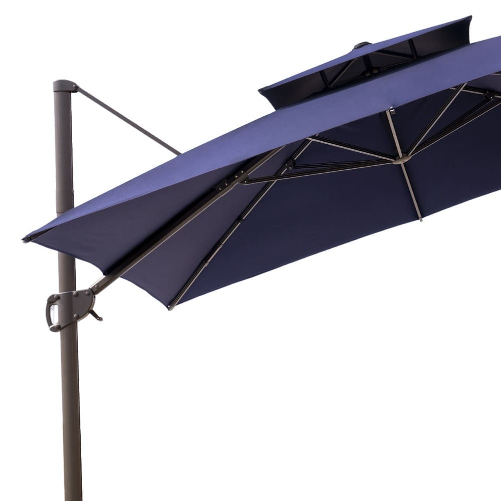 11' Navy Blue Polyester Round Tilt Cantilever Patio Umbrella With Stand - Image 3